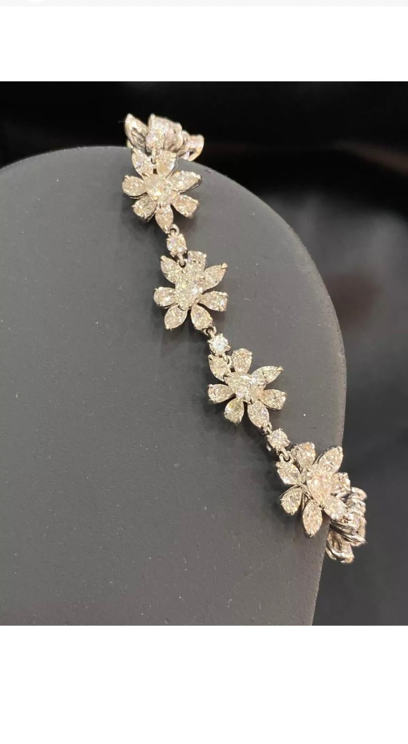 Bracelet tennis en or blanc 14 carats avec diamants taille ronde marquise poire 11,63 carats F/VS1 Pour femmes en vente