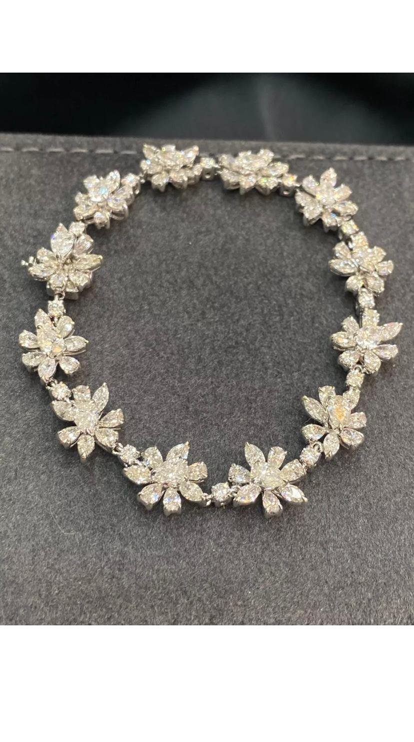 Bracelet tennis en or blanc 14 carats avec diamants taille ronde marquise poire 11,63 carats F/VS1 en vente 1