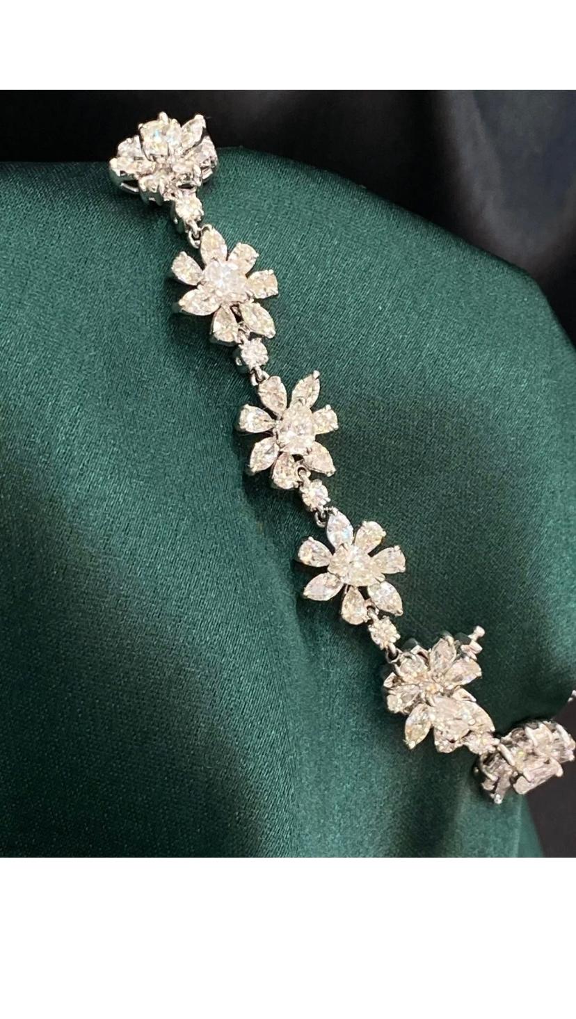 Bracelet tennis en or blanc 14 carats avec diamants taille ronde marquise poire 11,63 carats F/VS1 en vente 2