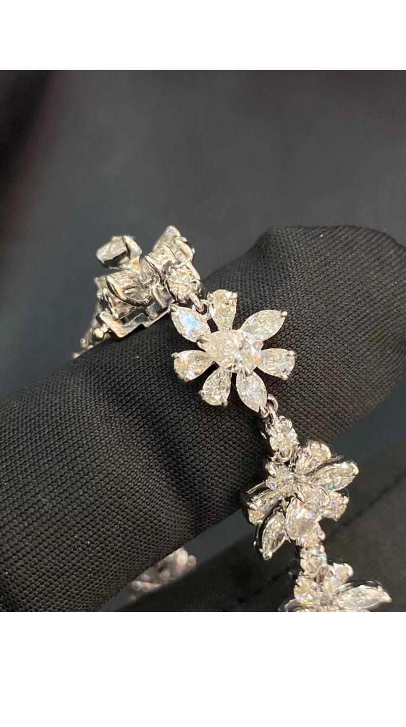 Bracelet tennis en or blanc 14 carats avec diamants taille ronde marquise poire 11,63 carats F/VS1 en vente 3