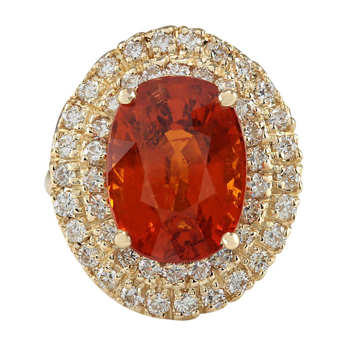 11.64 Carat Mandarin Garnet 18 Karat Yellow Gold Diamond Ring For Sale
