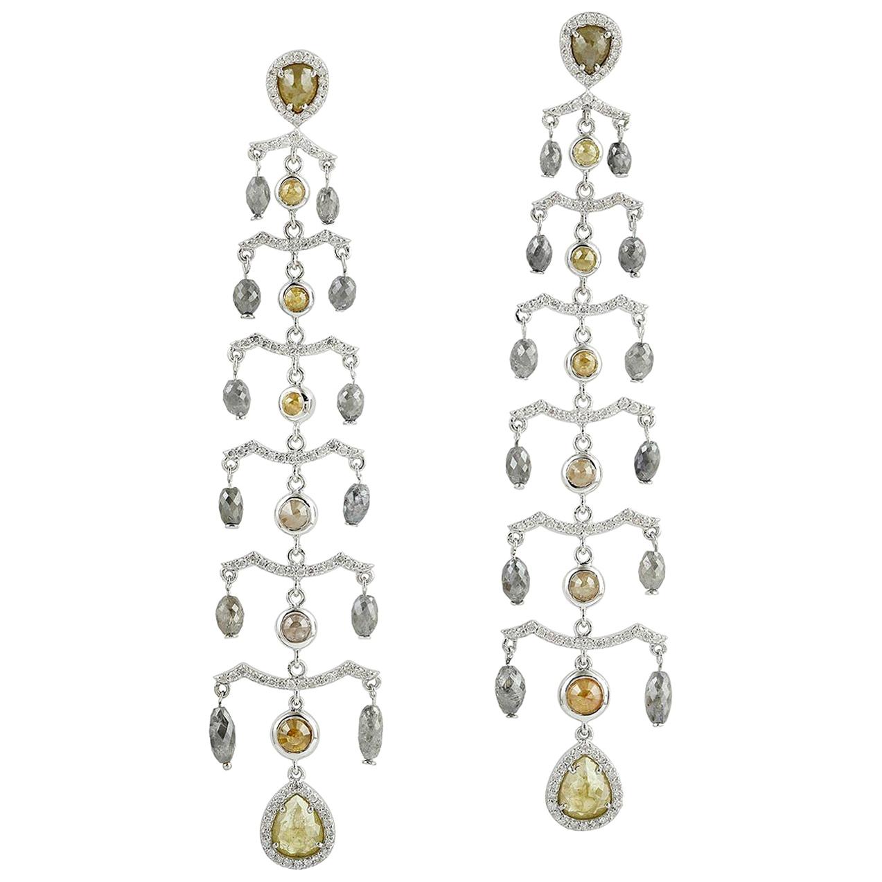 Boucles d'oreilles chandelier en or 18 carats avec diamants naturels de 11,64 carats