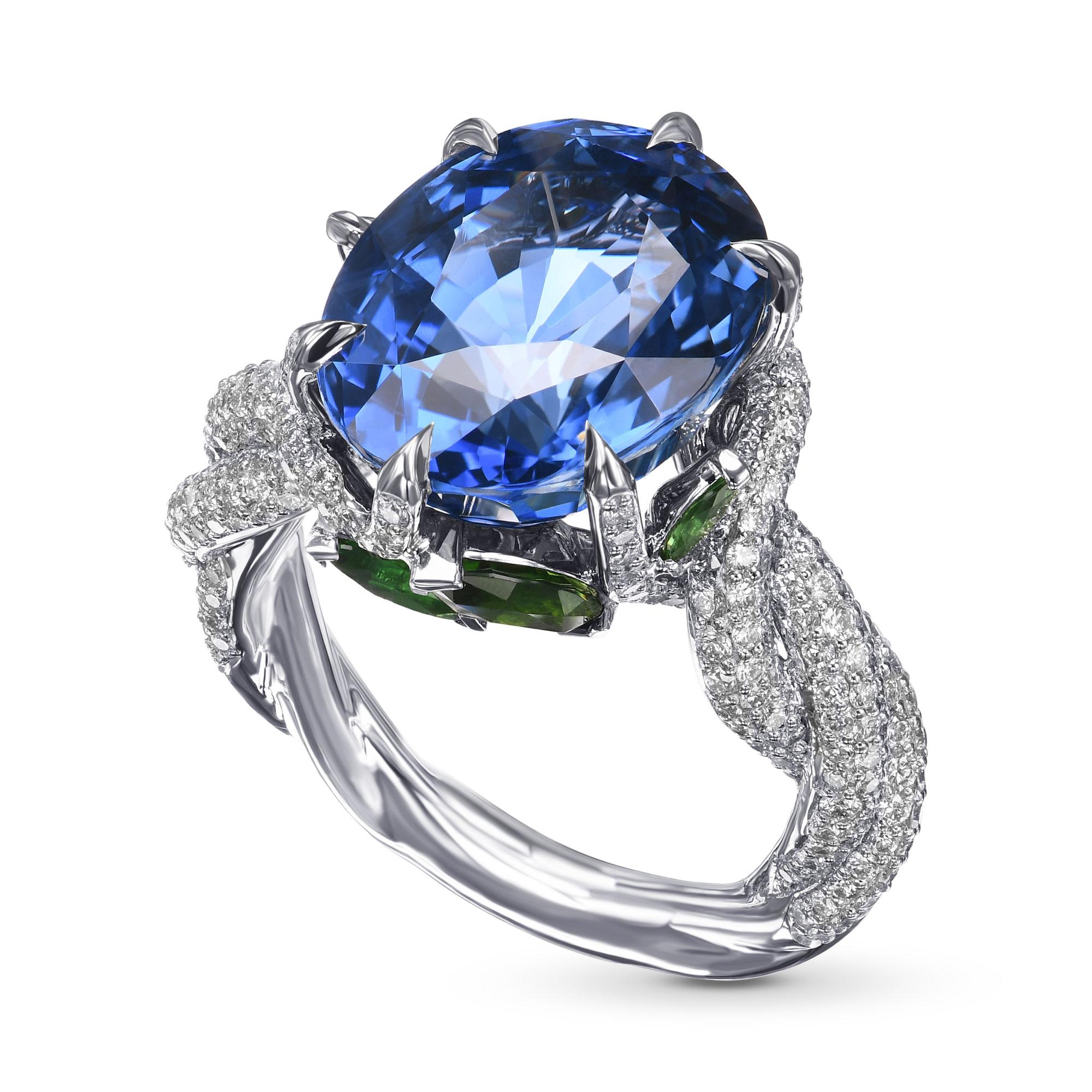 11,64 cts zertifiziert Außergewöhnliche No Heat Oval Sapphire und Diamant Couture Ring (Moderne) im Angebot