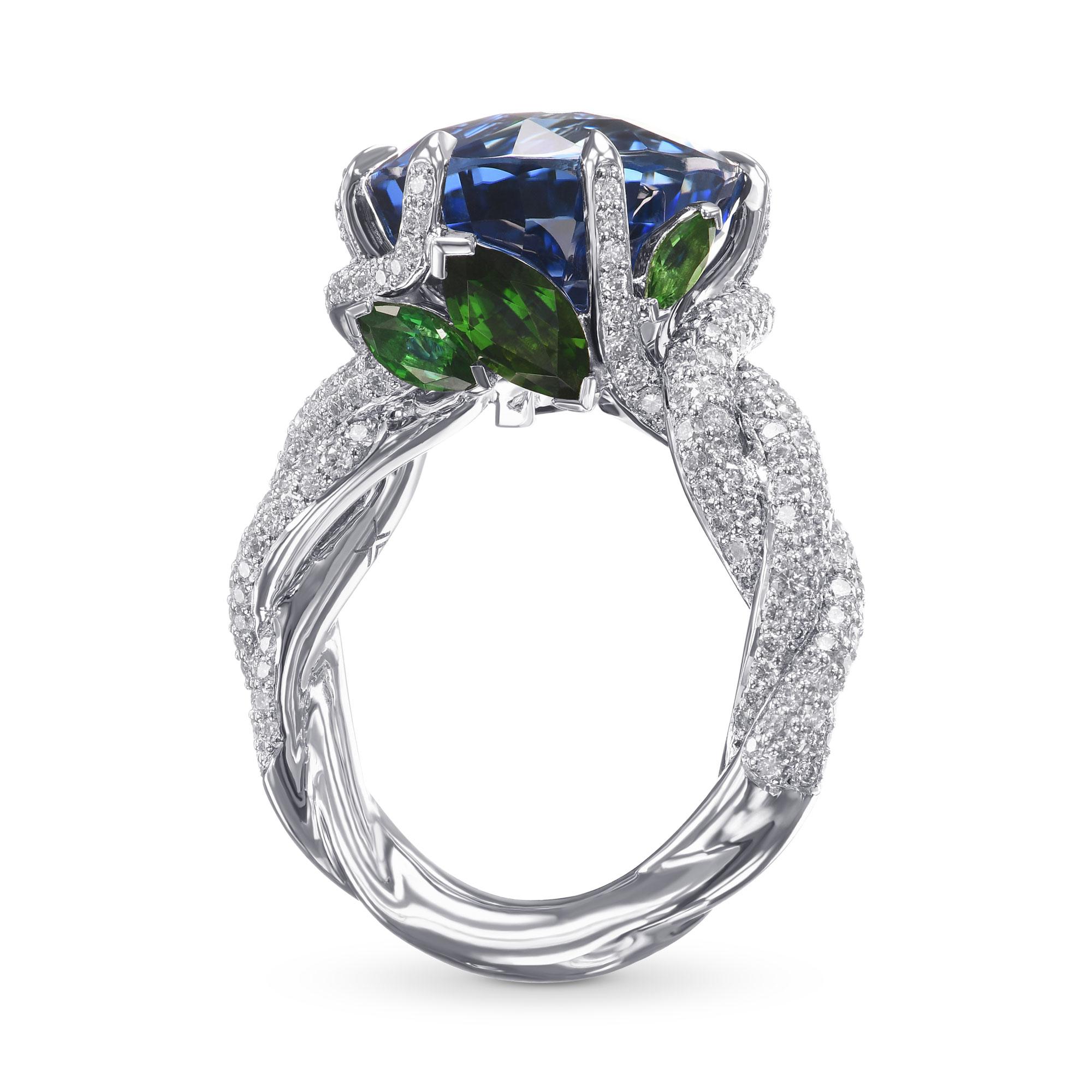 11,64 cts zertifiziert Außergewöhnliche No Heat Oval Sapphire und Diamant Couture Ring (Ovalschliff) im Angebot