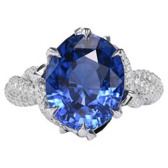 11.64 cts Certified Extraordinary No Heat Oval Sapphire and Diamond Couture Ring