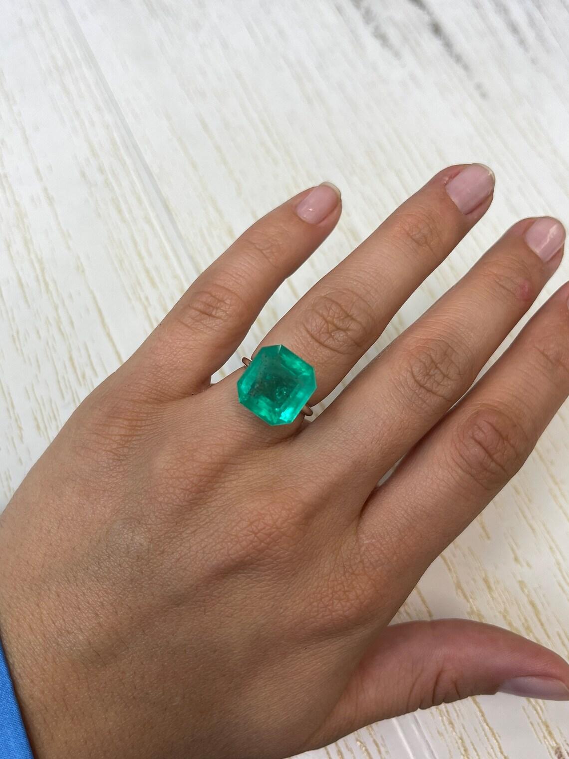 11.64ct Earthy Green Asscher Cut Colombian Gem 14x14 Genuine May Birthstone For Sale 4