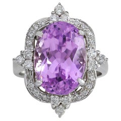 Bague en or blanc 14 carats avec kunzite naturelle et diamant