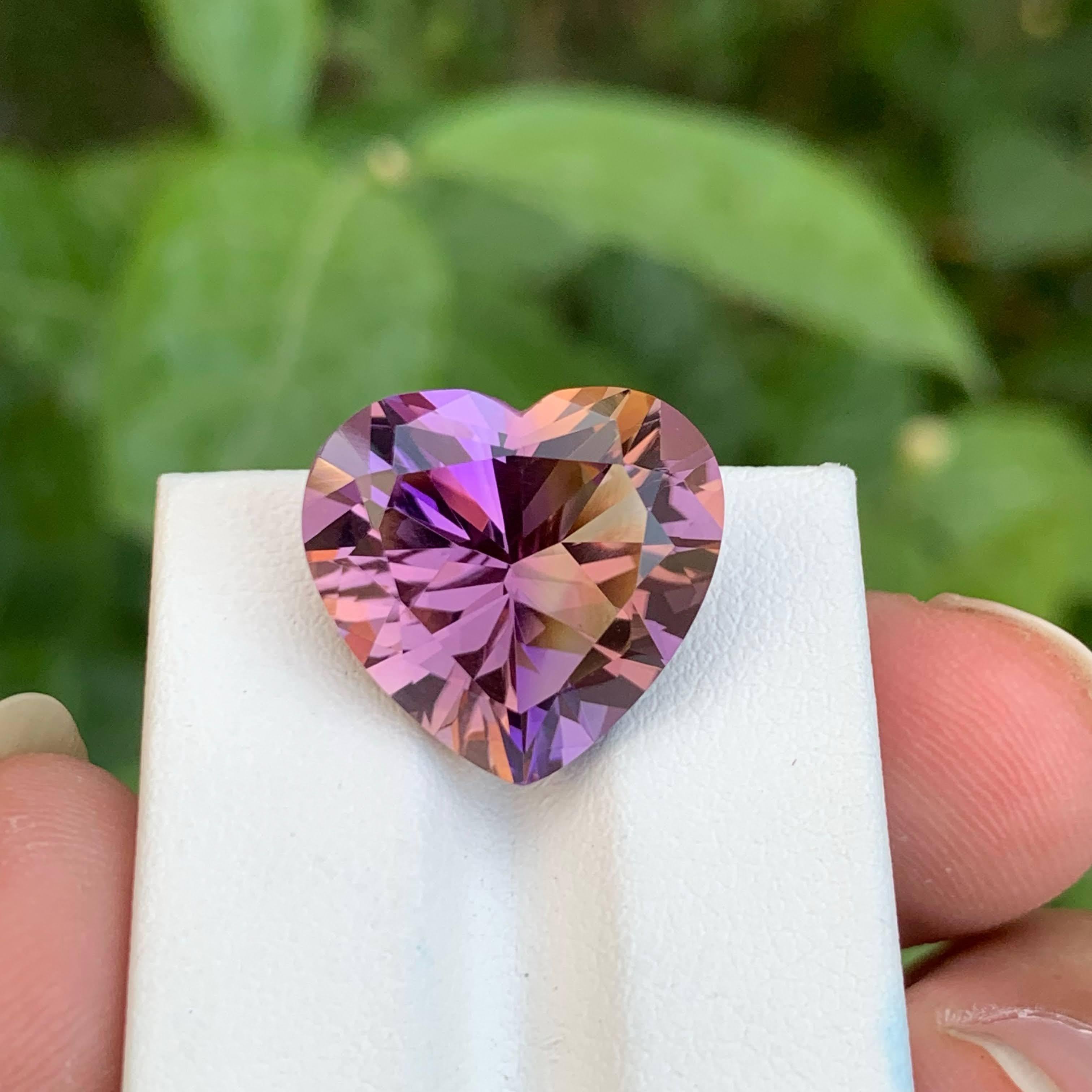11.65 carats Loose Bi color Ametrine Stone Heart Cut Natural Brazilian Gemstone im Angebot 1