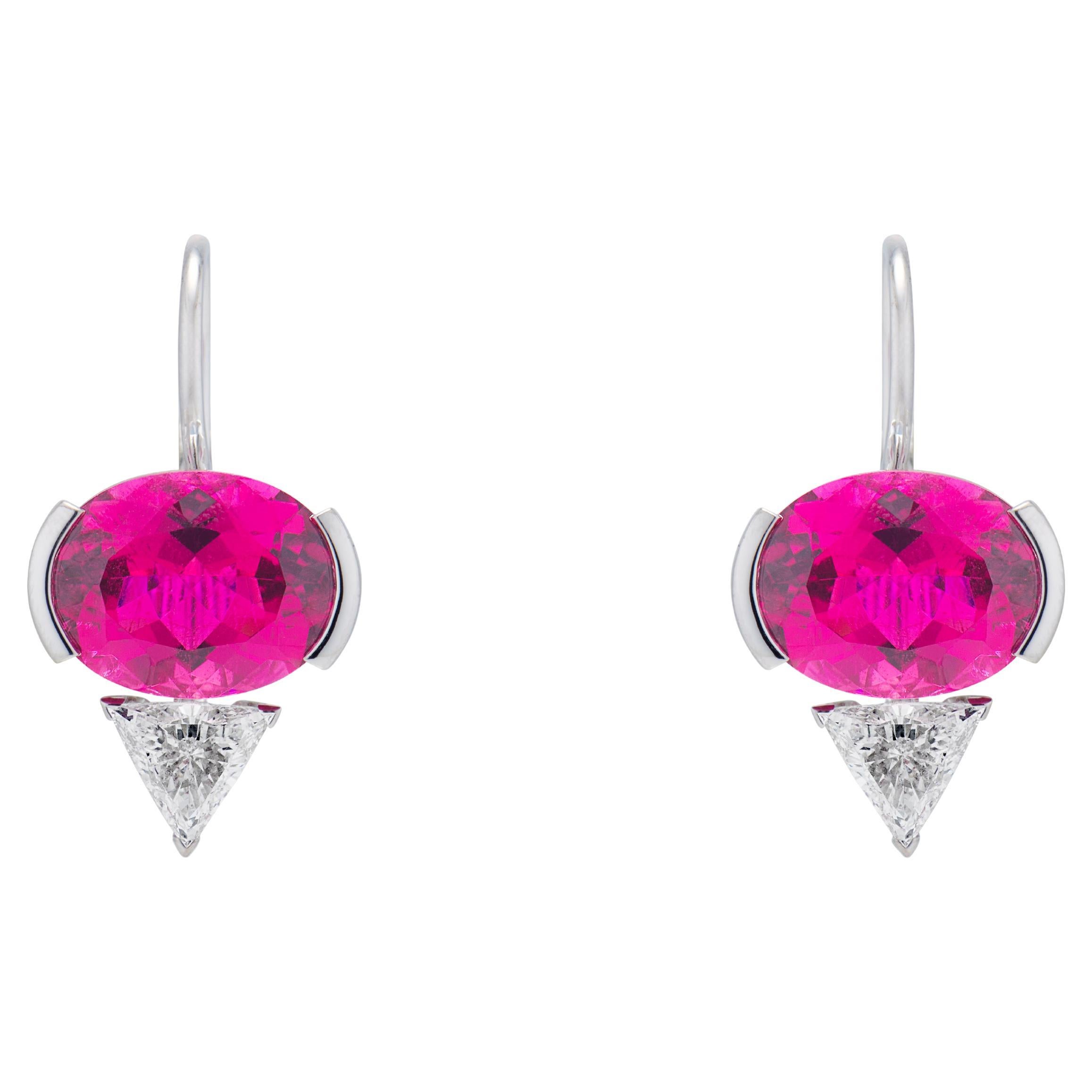 11.65 carats Rubellite Tourmaline & Diamond Earrings For Sale