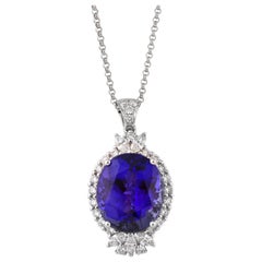 11.66 Carat Tanzanite and White Diamond Pendant in 18 Karat White Gold