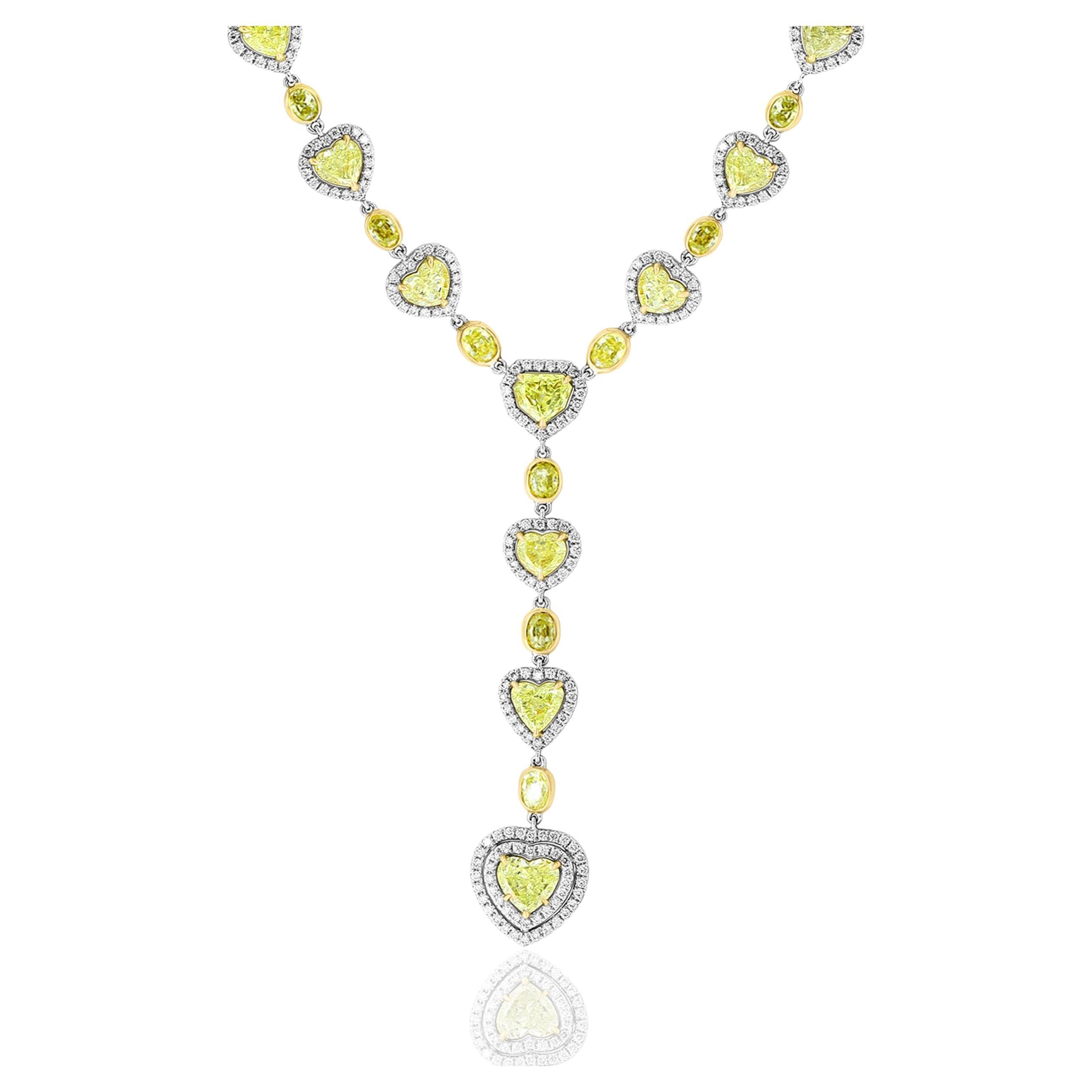 11.66 Carats Mixed Shape Fancy Yellow Diamond Necklace in 18k Two Tone Gold For Sale