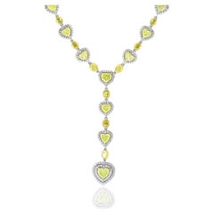 Used 11.66 Carats Mixed Shape Fancy Yellow Diamond Necklace in 18k Two Tone Gold