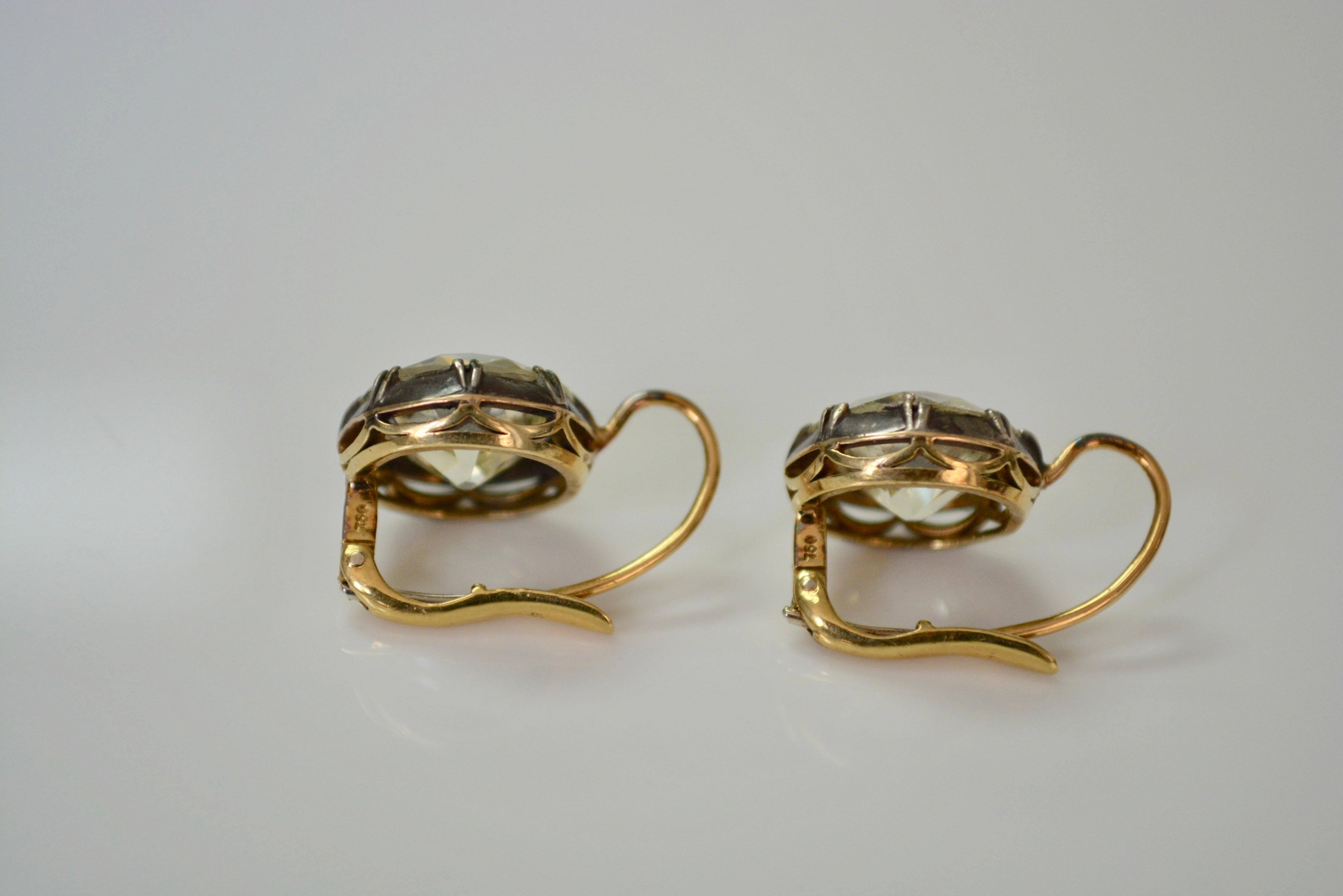 11.67 Carat Old European Cut Diamond Antique Style Dangle Earrings In 18 K Gold  5