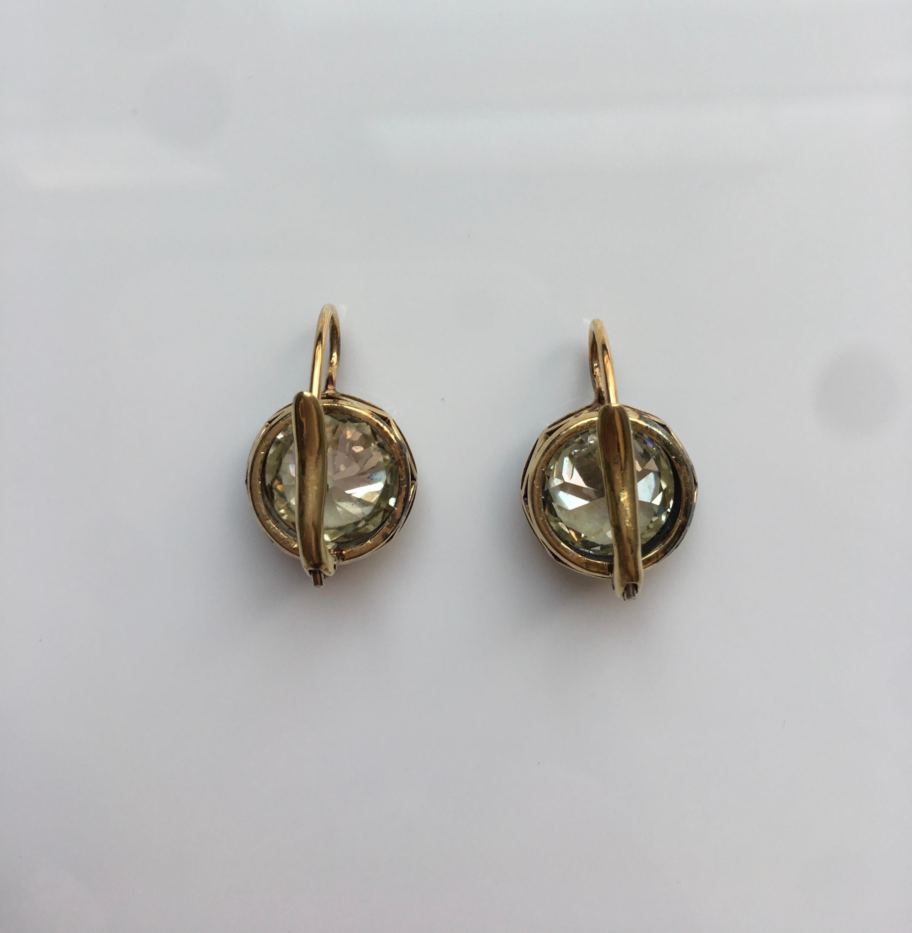 11.67 Carat Old European Cut Diamond Antique Style Dangle Earrings in 18 K Gold 8