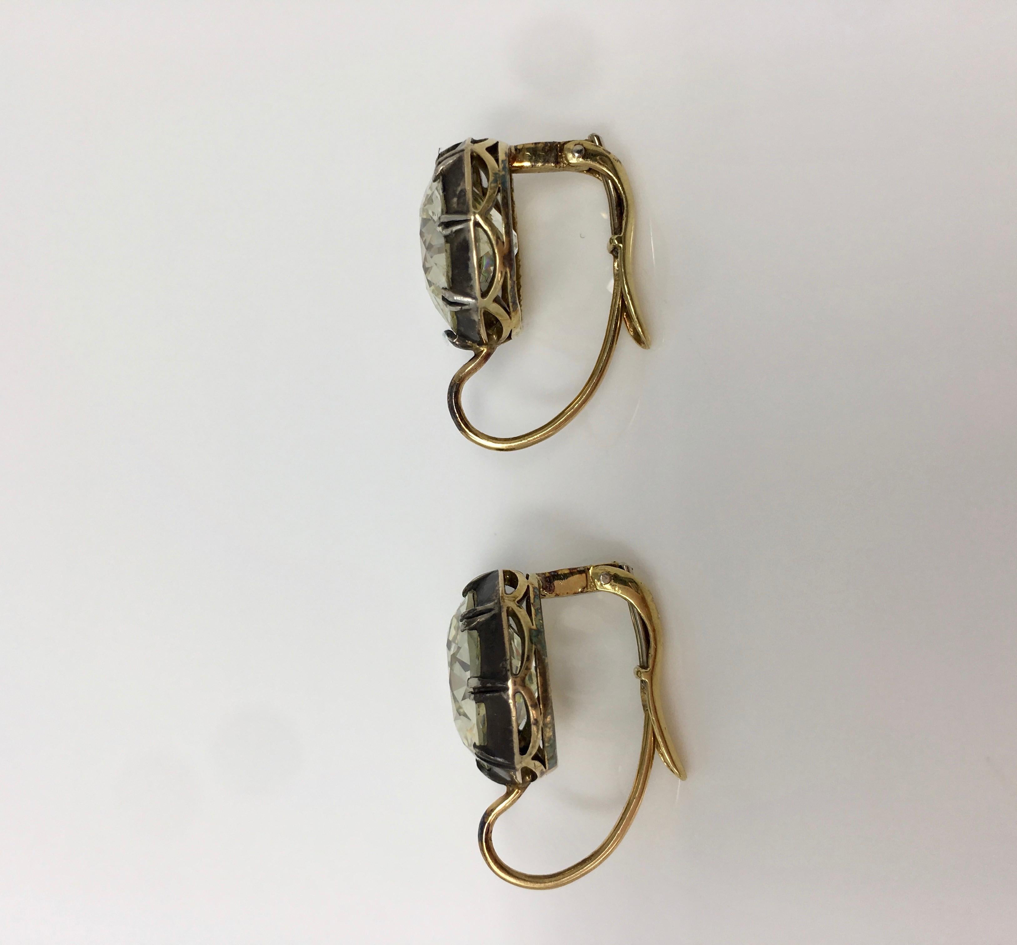 11.67 Carat Old European Cut Diamond Antique Style Dangle Earrings In 18 K Gold  2