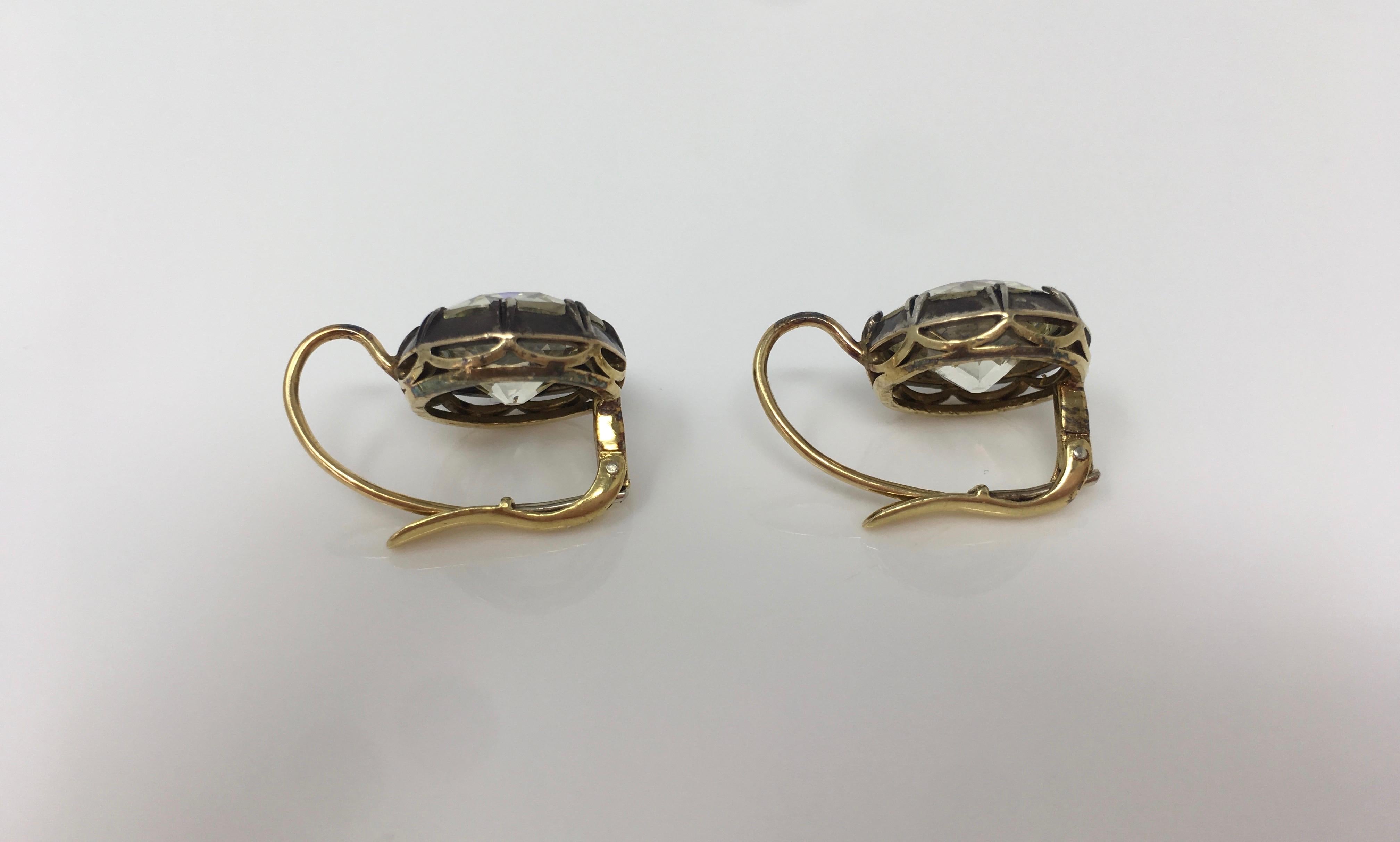 11.67 Carat Old European Cut Diamond Antique Style Dangle Earrings in 18 K Gold 3