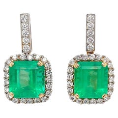 11.67 Carat Total Weight Colombian Emerald Diamond Earrings