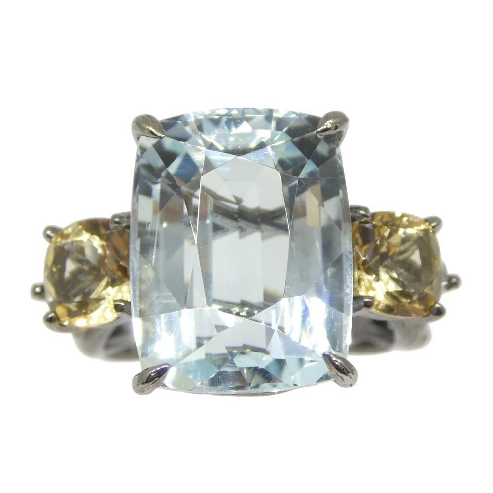 11.67ct Aquamarine, Heliodor & Diamond Vine Ring set in 14k Black Gold For Sale 9