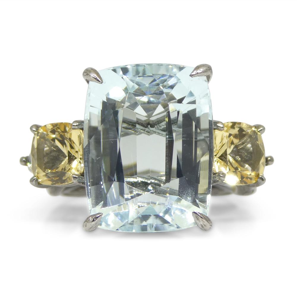 11.67ct Aquamarine, Heliodor & Diamond Vine Ring set in 14k Black Gold For Sale 10