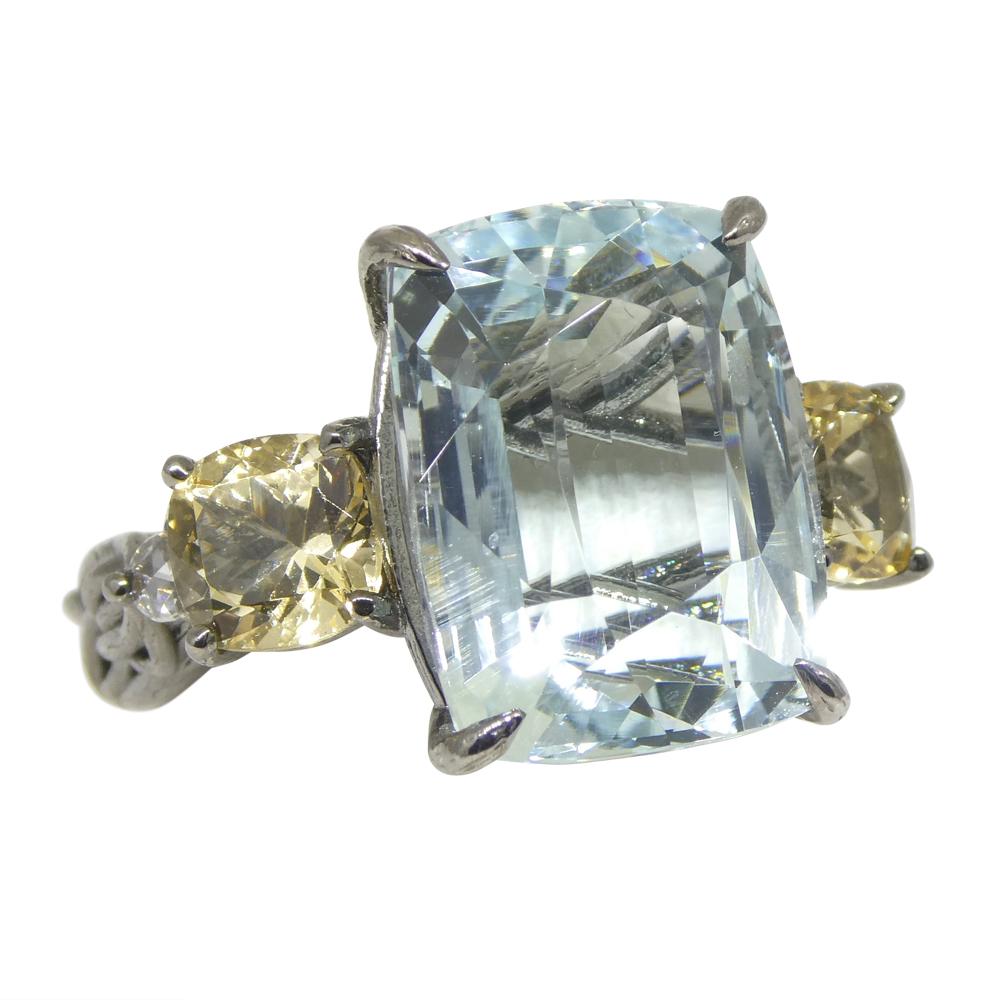 11.67ct Aquamarine, Heliodor & Diamond Vine Ring set in 14k Black Gold For Sale 11