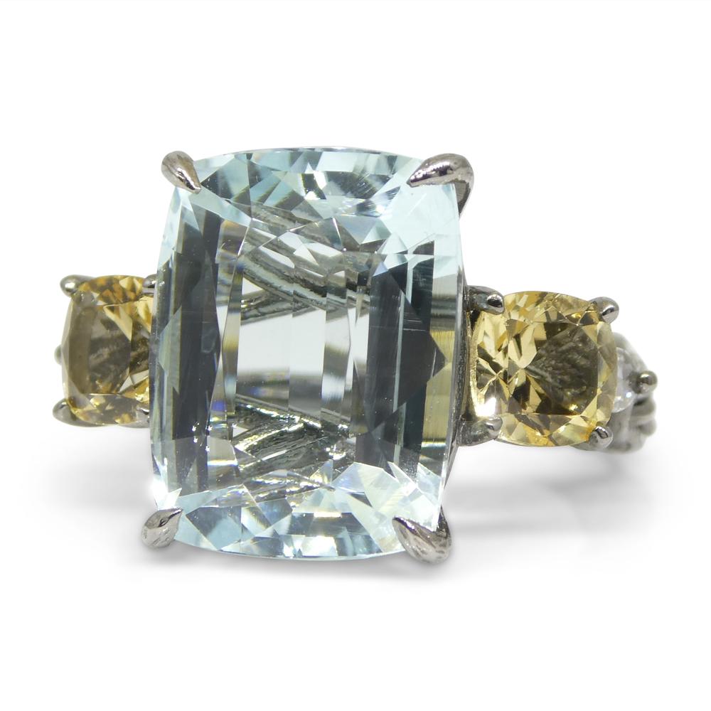 11.67ct Aquamarine, Heliodor & Diamond Vine Ring set in 14k Black Gold In New Condition For Sale In Toronto, Ontario