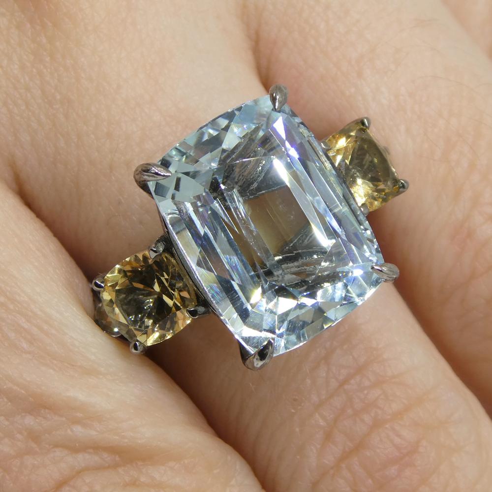 11.67ct Aquamarine, Heliodor & Diamond Vine Ring set in 14k Black Gold For Sale
