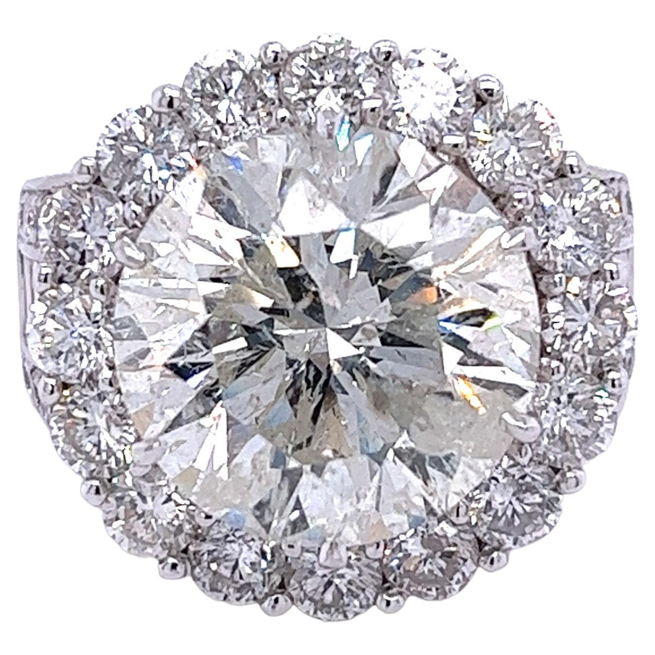 11.68 Carat EGL certified Round Cut Diamond Ring with Diamond Halo in Platinum For Sale