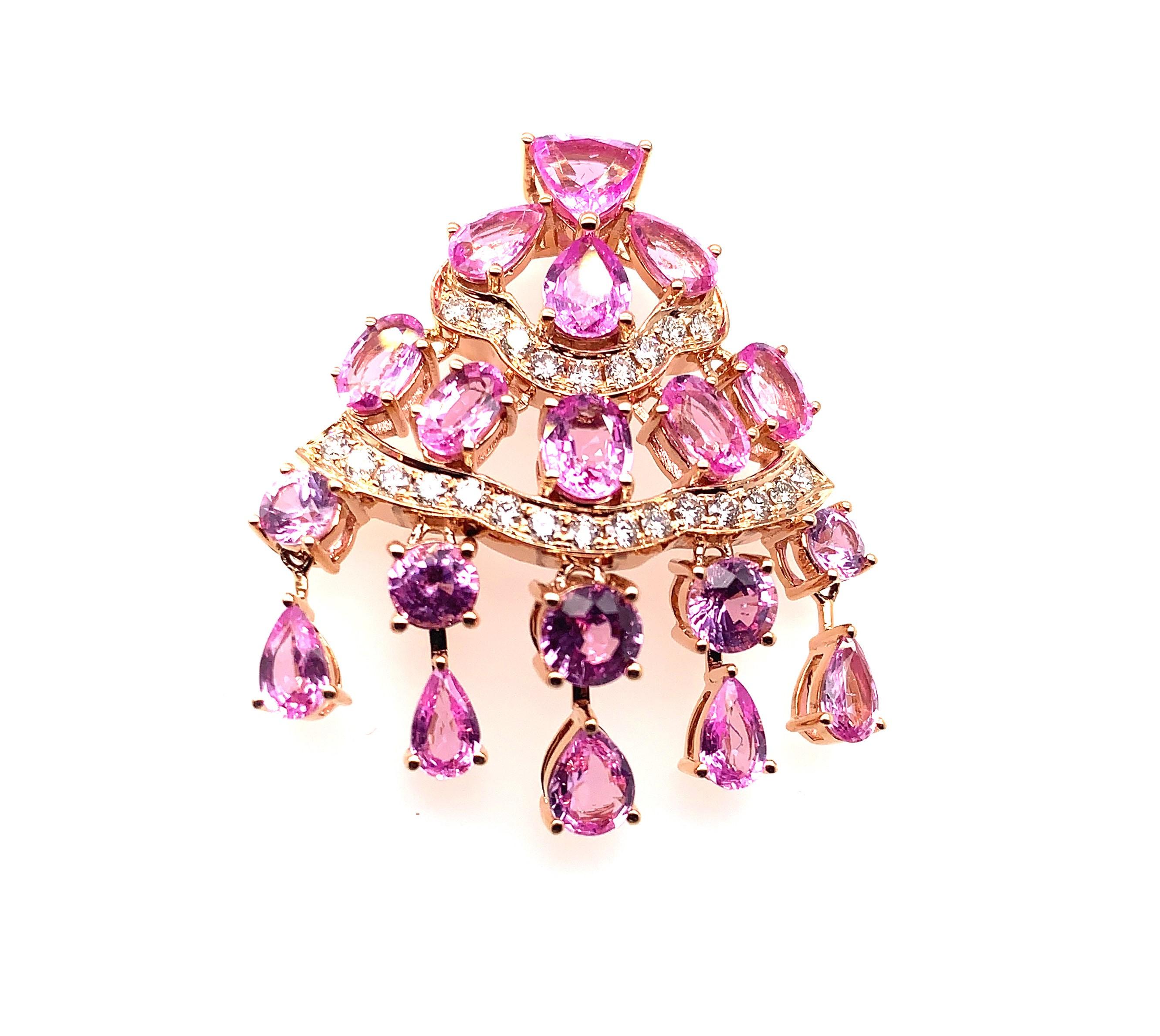Contemporary 11.68 Carat Pink Sapphire Earring in 18 Karat Rose Gold with Diamonds For Sale