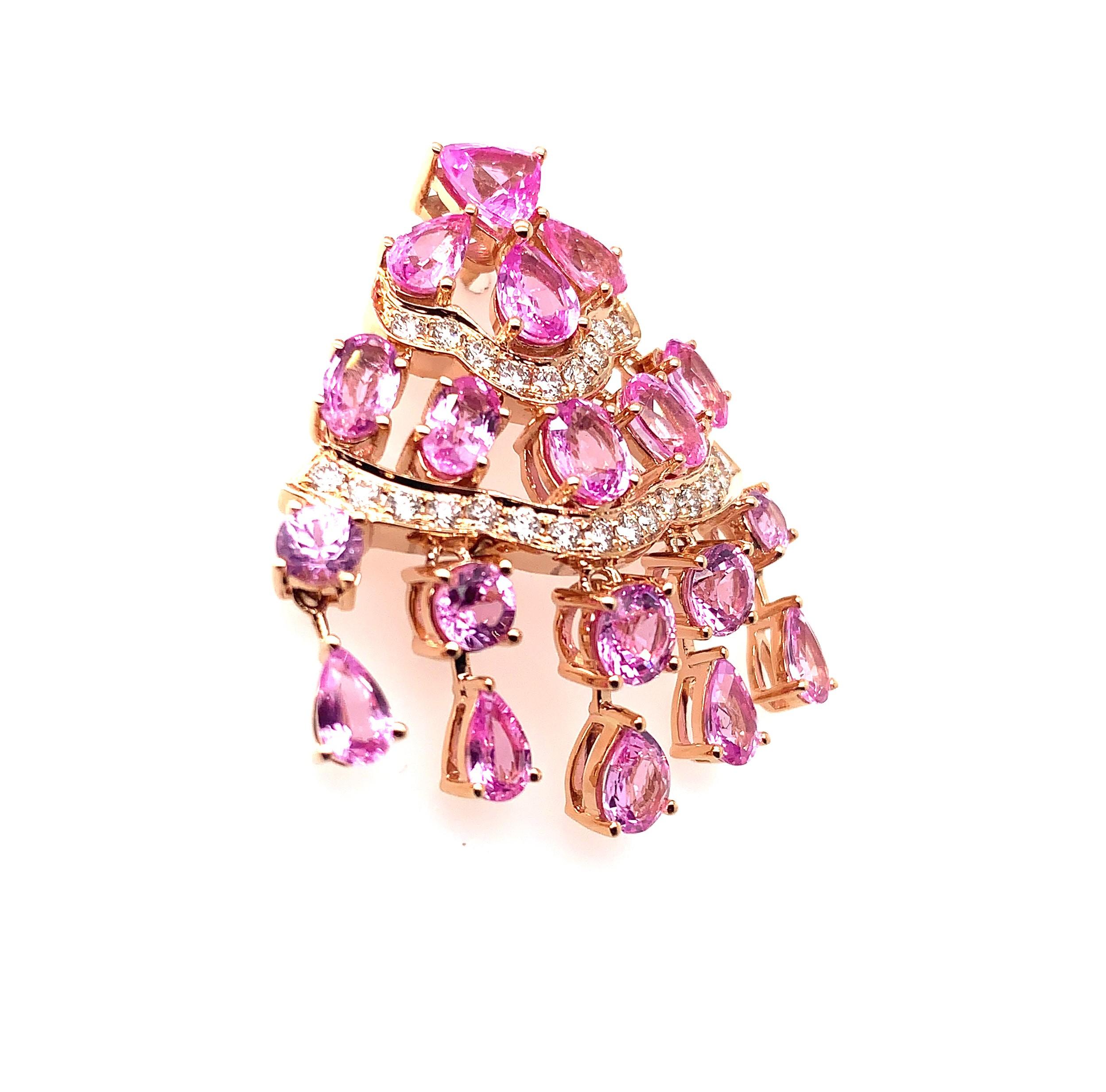 11.68 Carat Pink Sapphire Earring in 18 Karat Rose Gold with Diamonds In New Condition For Sale In Hong Kong, HK