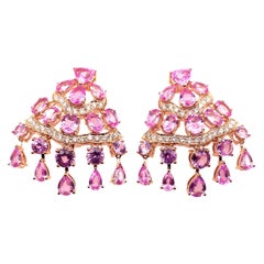 Boucles d'oreilles en or rose 18 carats avec saphir rose de 11,68 carats et diamants