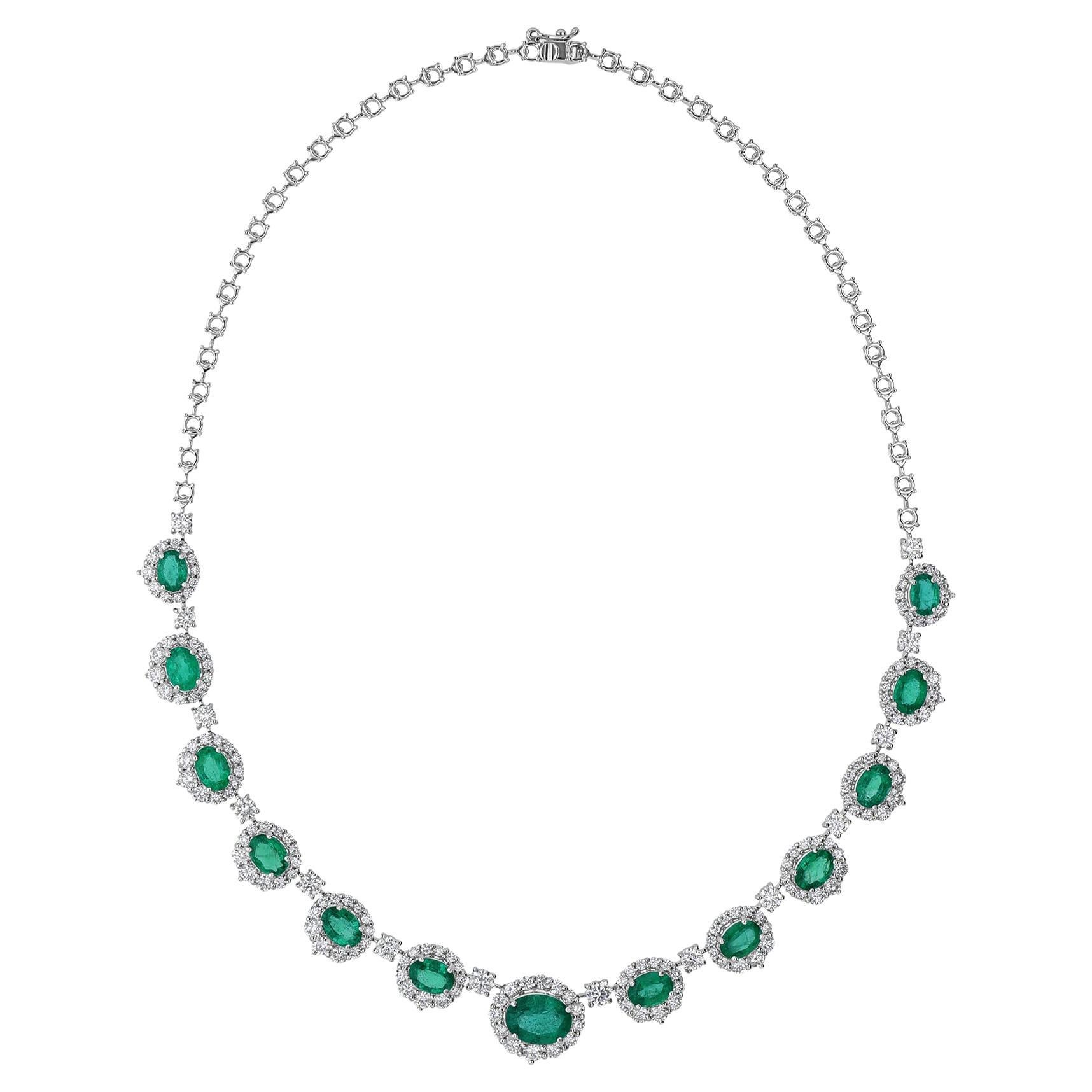 11,68 Karat sambischer Smaragd 7,91 Karat SI/H Diamant-Halskette 18 Karat Weißgold