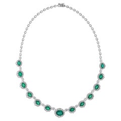 11.68 Carat Zambian Emerald 7.91 Carat SI/H Diamond Necklace 18 Karat White Gold