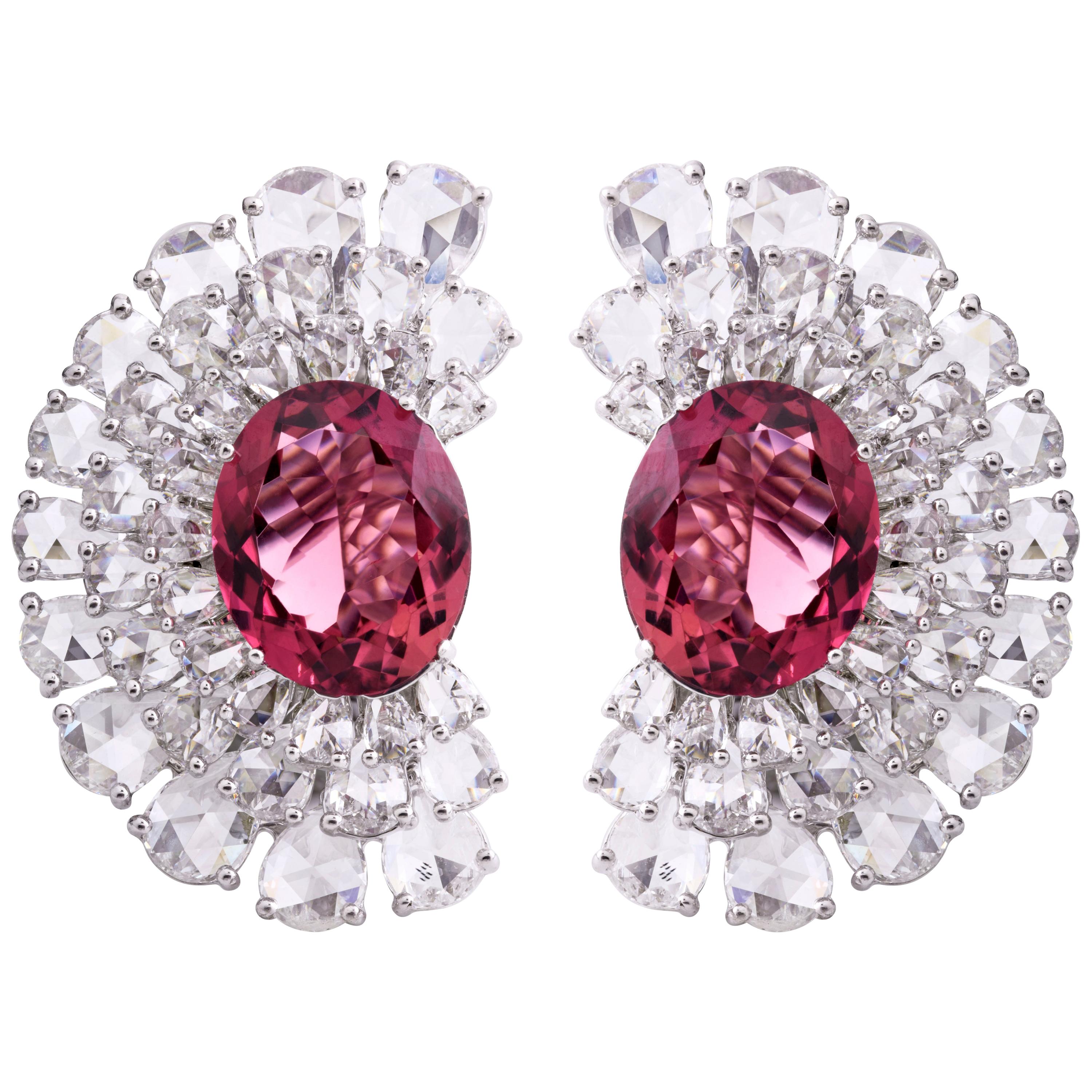 Rarever 18k White Gold 5.90ct Rubelite Diamond Stud Earrings 