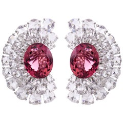 Rarever 18k White Gold 5.90ct Rubelite Diamond Stud Earrings 