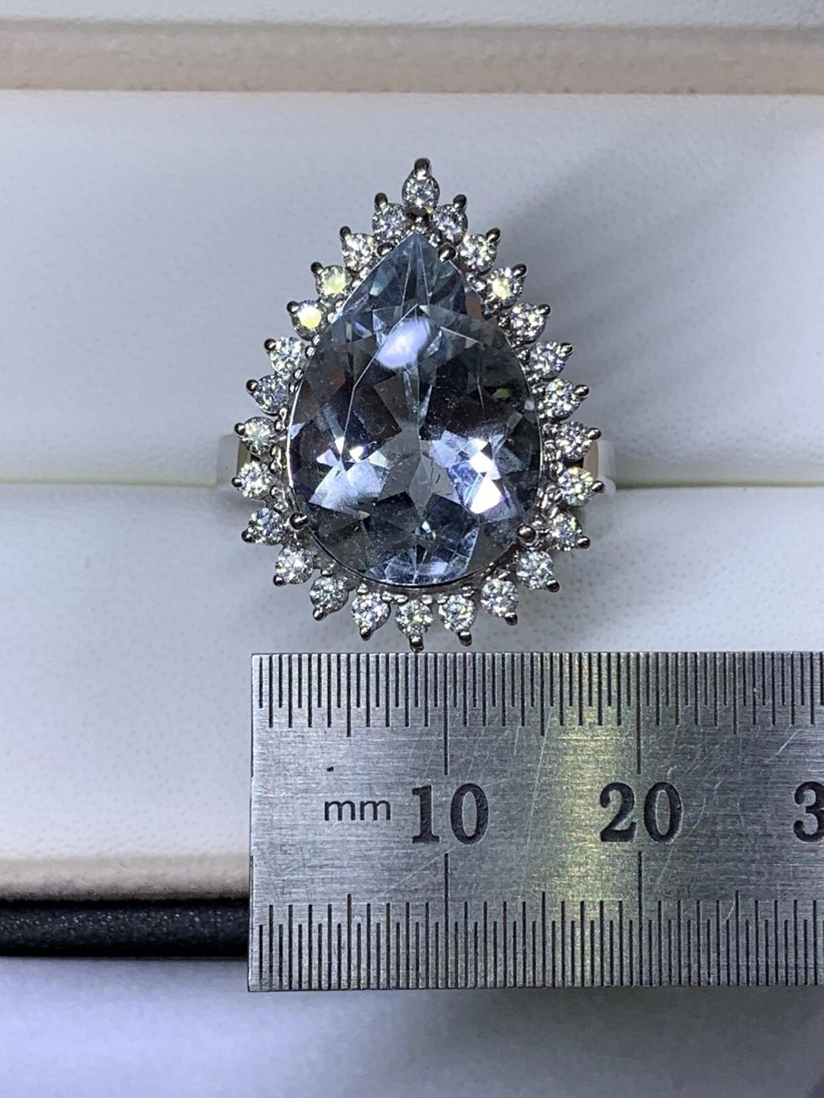 11.68ct Aquamarine Pear shape and diamonds engagement cocktail ring in 18k gold. For Sale 2