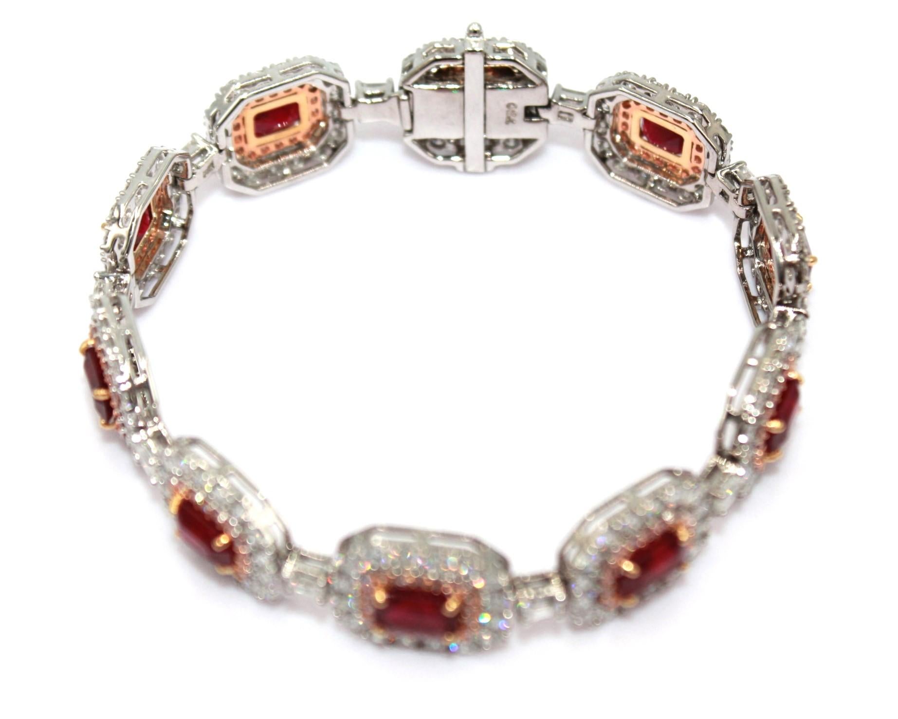 11.69 Carat Burma Ruby & Natural Pink Diamond Bracelet For Sale 1