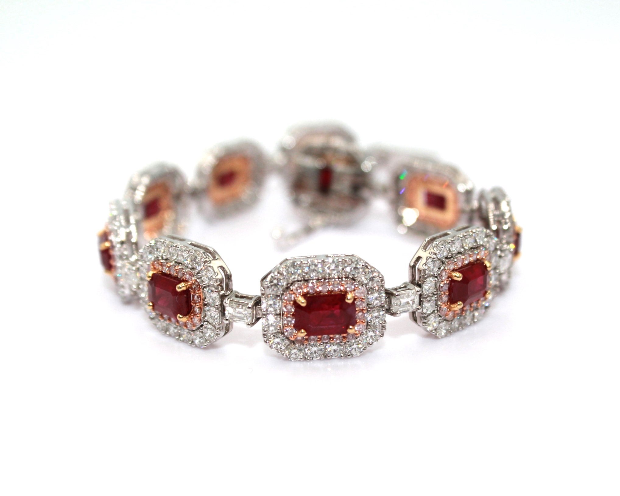 11.69 Carat Burma Ruby & Natural Pink Diamond Bracelet For Sale