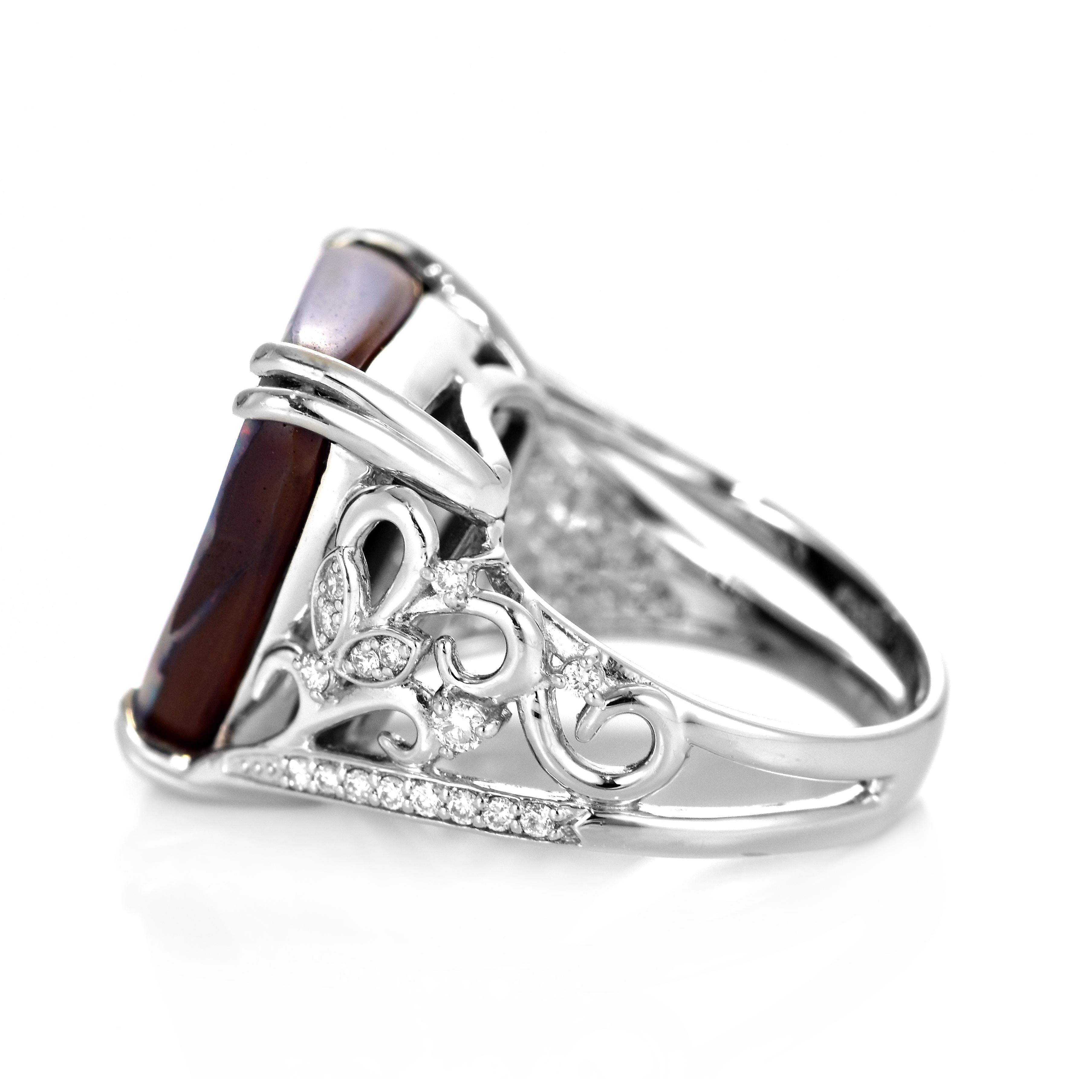 11.69 Carat Natural Australian Boulder Opal and Diamond Ring Made in Platinum For Sale 4