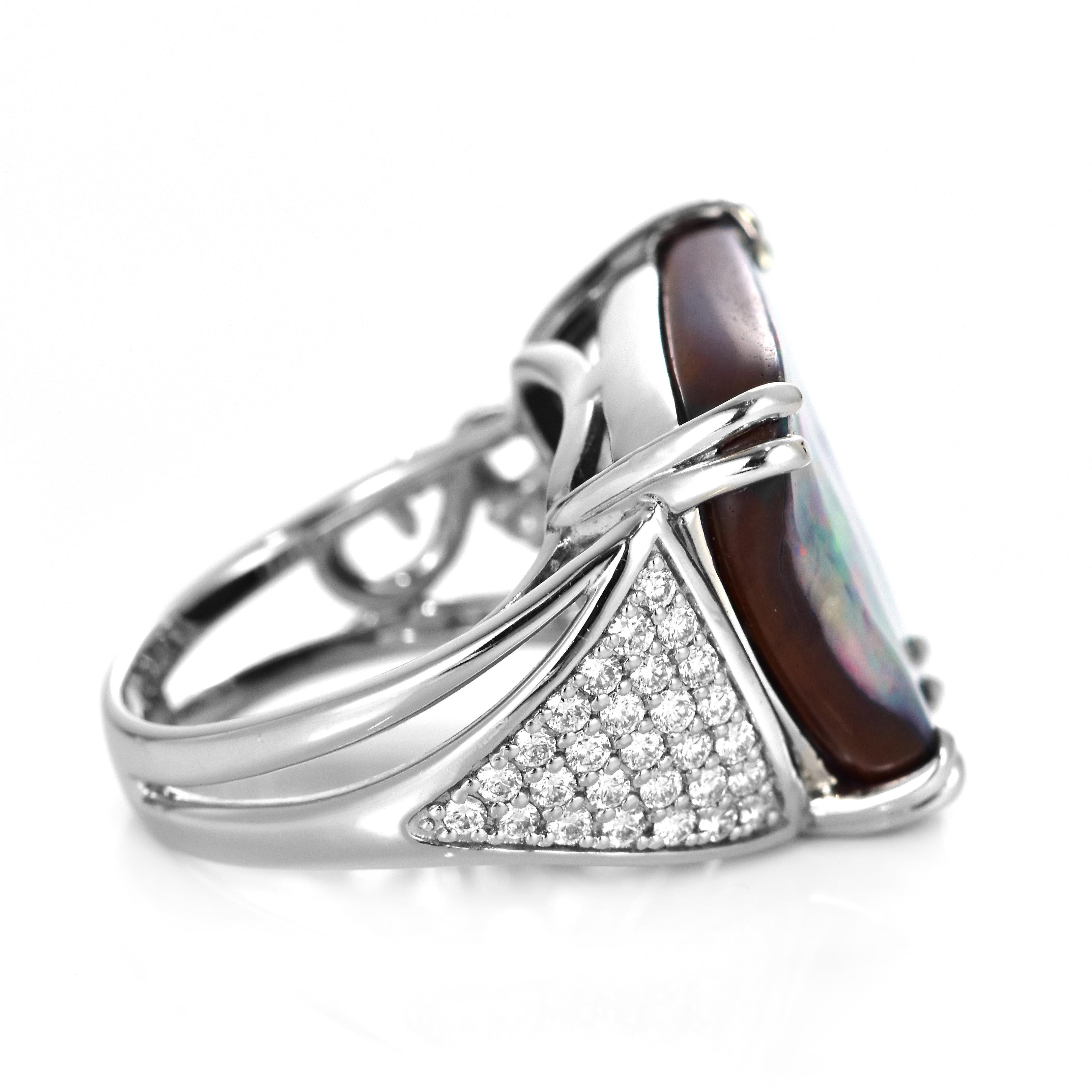 11.69 Carat Natural Australian Boulder Opal and Diamond Ring Made in Platinum For Sale 5