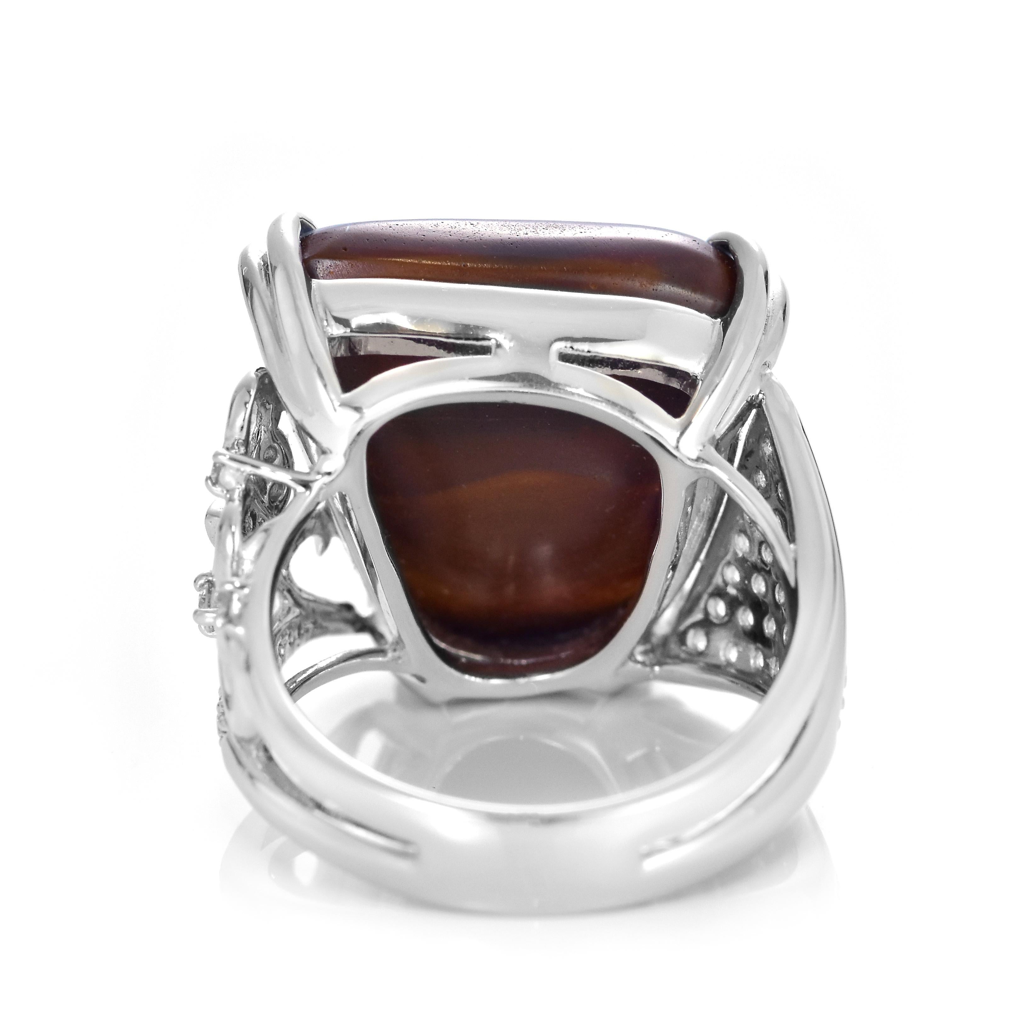 11.69 Carat Natural Australian Boulder Opal and Diamond Ring Made in Platinum For Sale 6