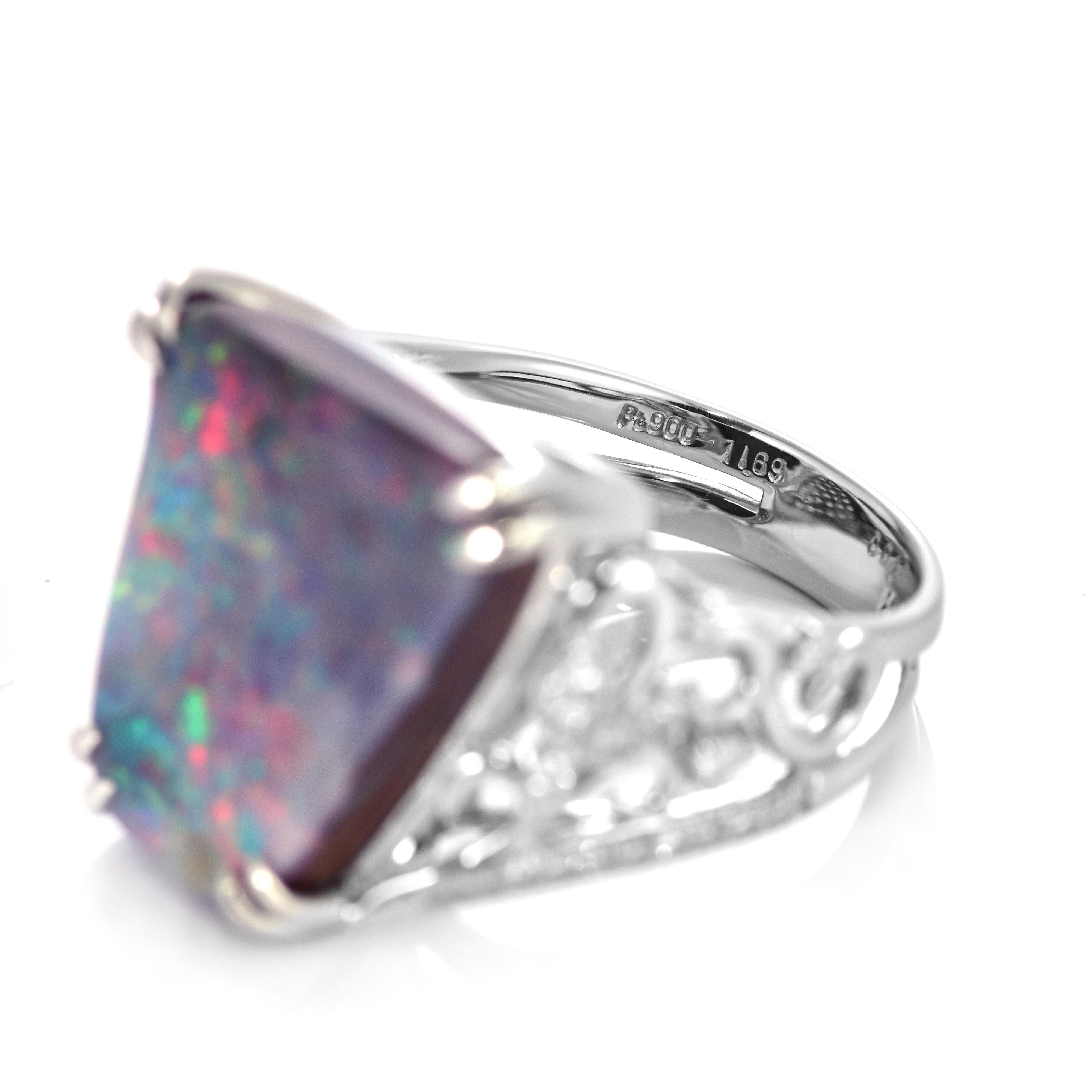 11.69 Carat Natural Australian Boulder Opal and Diamond Ring Made in Platinum For Sale 1