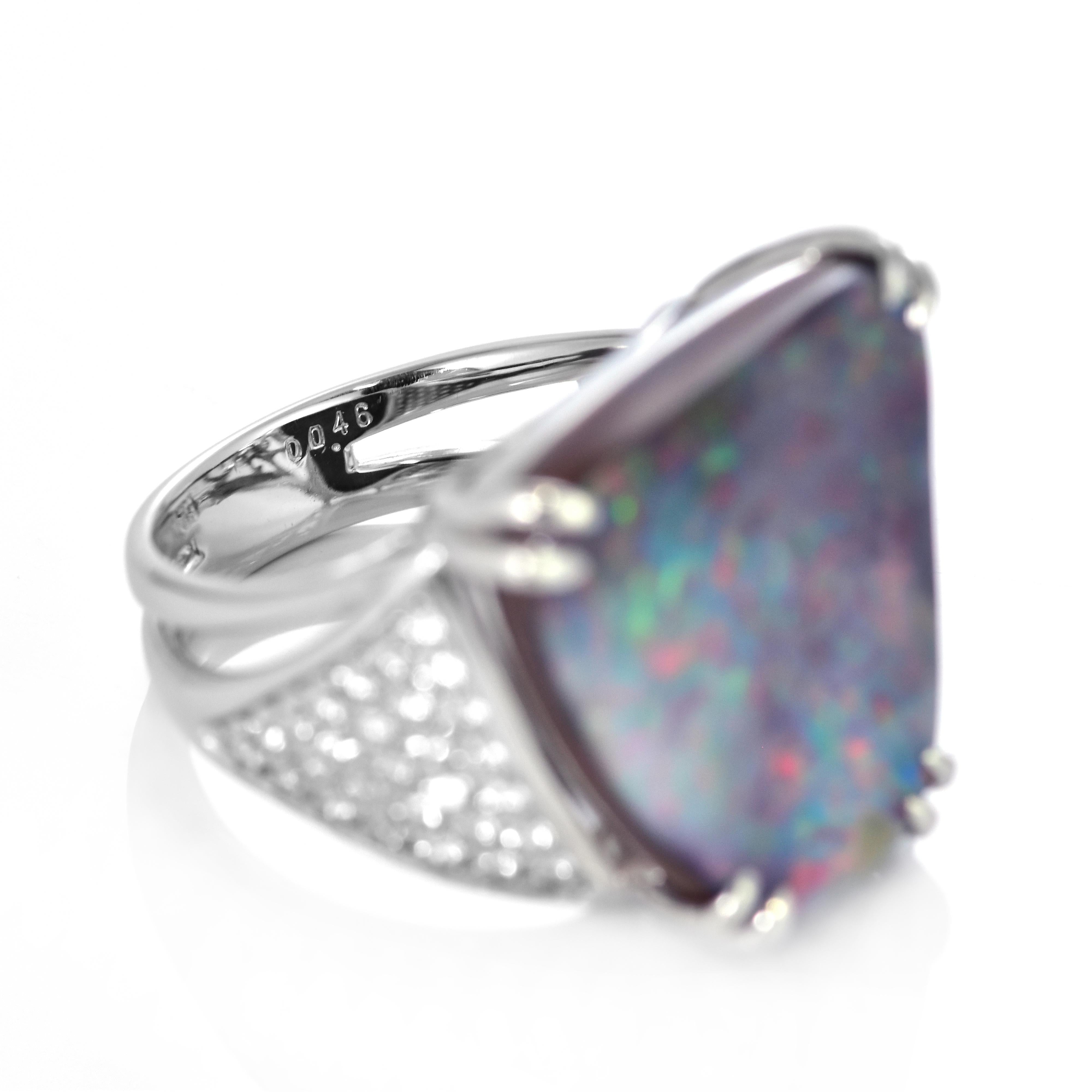 11.69 Carat Natural Australian Boulder Opal and Diamond Ring Made in Platinum For Sale 2