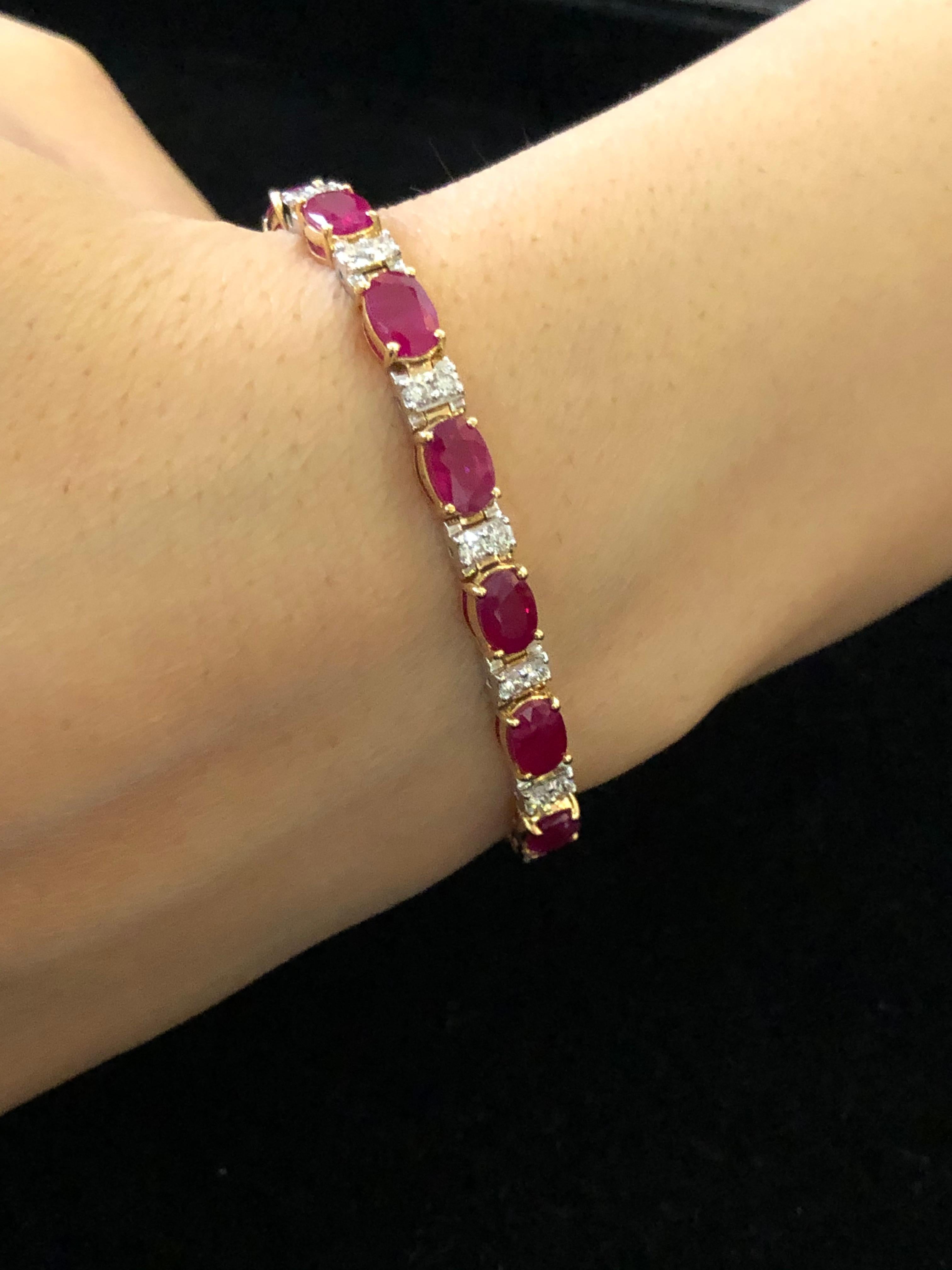 Adorn your wrist with our beautifully crafted bracelet in rubies and diamonds 

Diamonds- 0.95 carats 
Rubies- 11.69 carats 
Gold- 12.462 grams 
Item Code: DBR-CHD
Note: This bracelet can be customised according to your wrist size and colours like