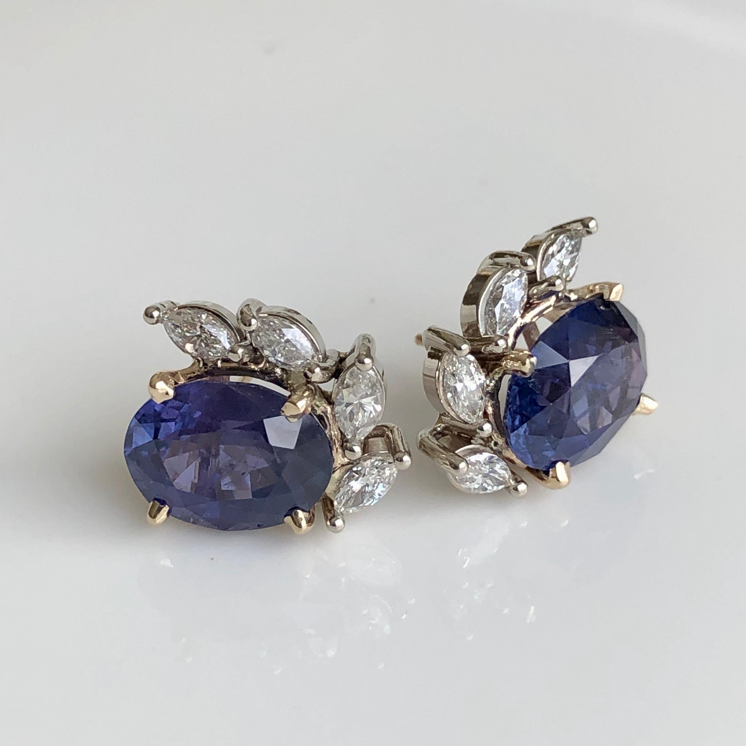 11.69 Carat No Heat Color Change Blue to Rich Violet Sapphire Diamond Earrings For Sale 1