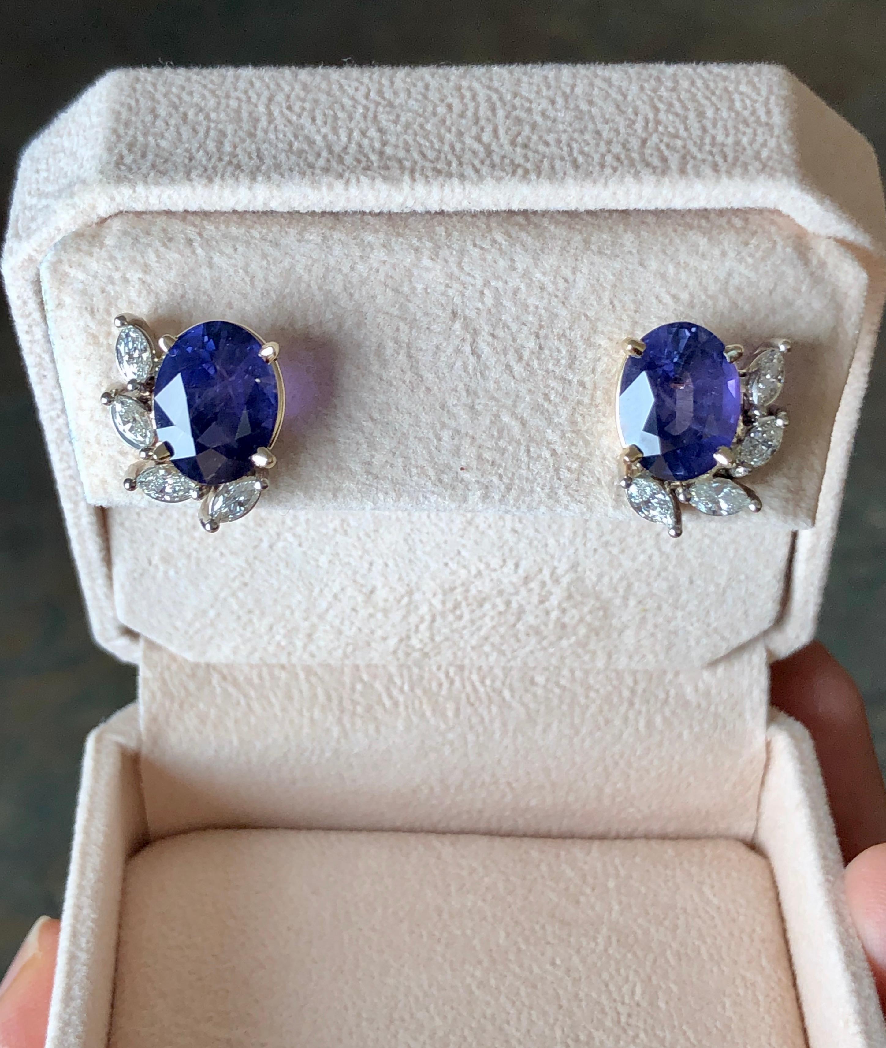 11.69 Carat No Heat Color Change Blue to Rich Violet Sapphire Diamond Earrings For Sale 7