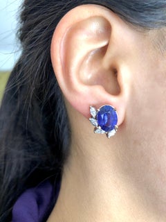 11.69 Carat No Heat Color Change Blue to Rich Violet Sapphire Diamond Earrings