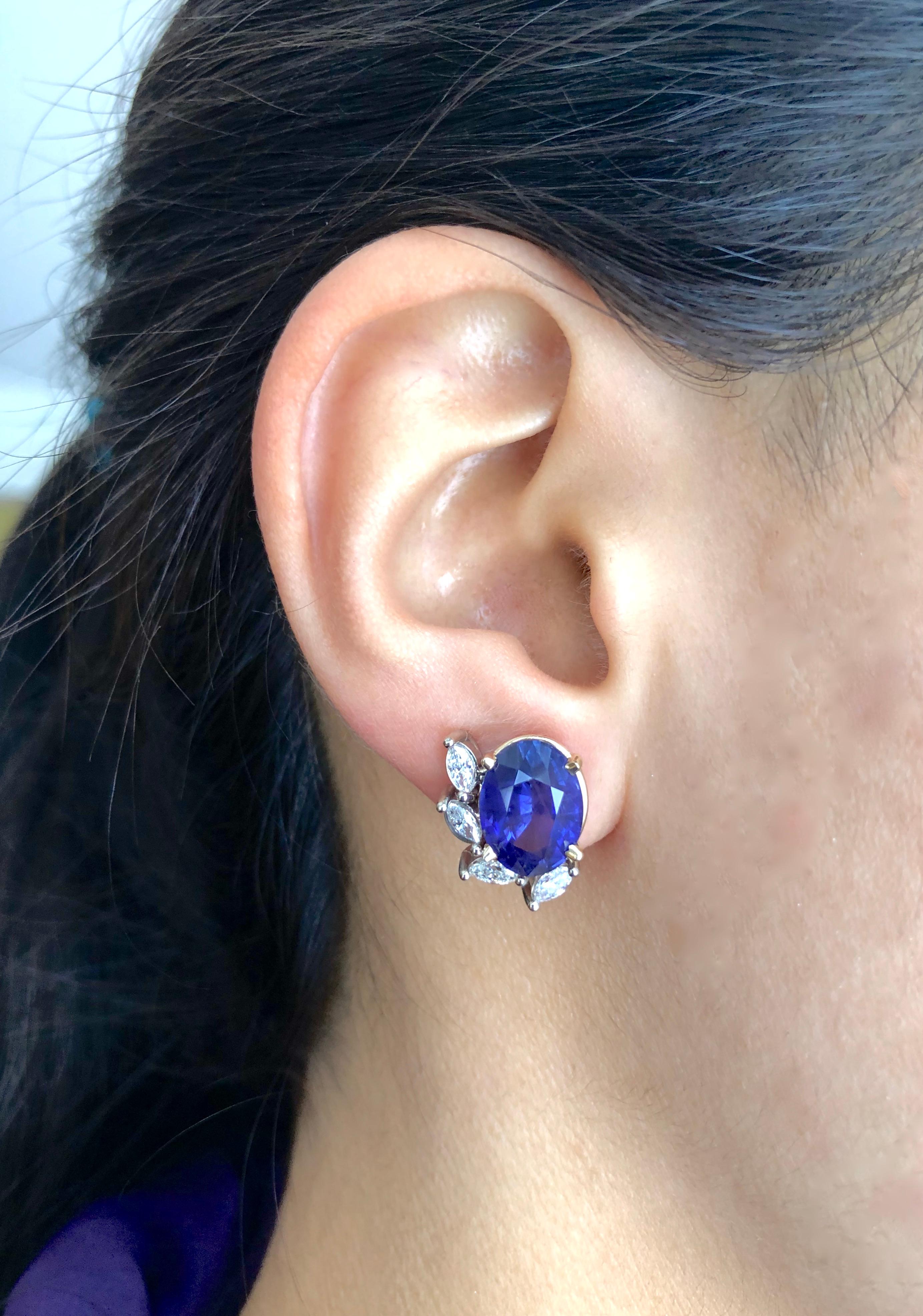 11.69 Carat No Heat Color Change Blue to Rich Violet Sapphire Diamond Earrings For Sale 4
