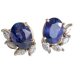 11.69 Carat No Heat Color Change Blue to Rich Violet Sapphire Diamond Earrings