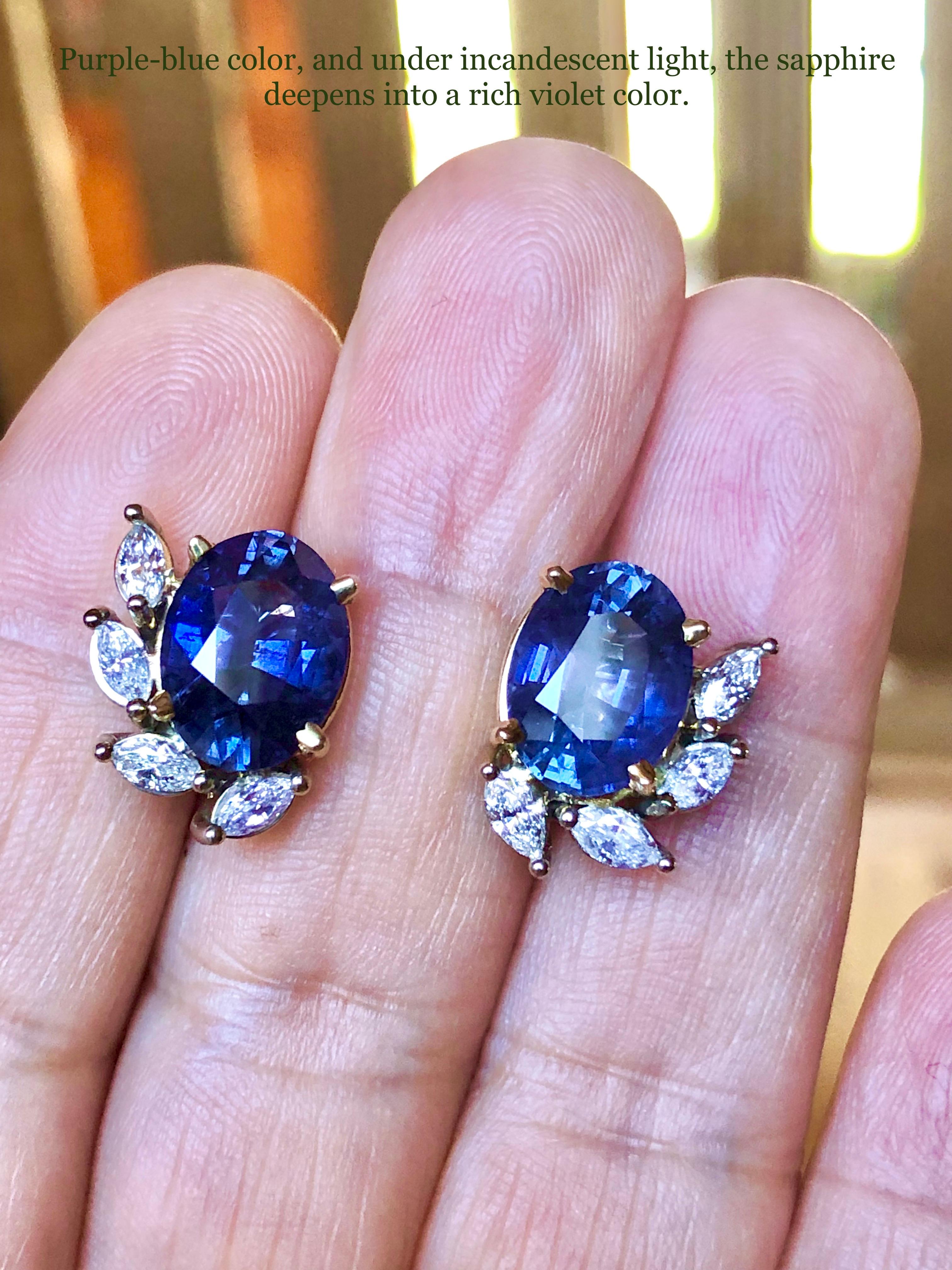 Contemporary 11.69 Carat No Heat Color Change Blue to Rich Violet Sapphire Diamond Earrings For Sale