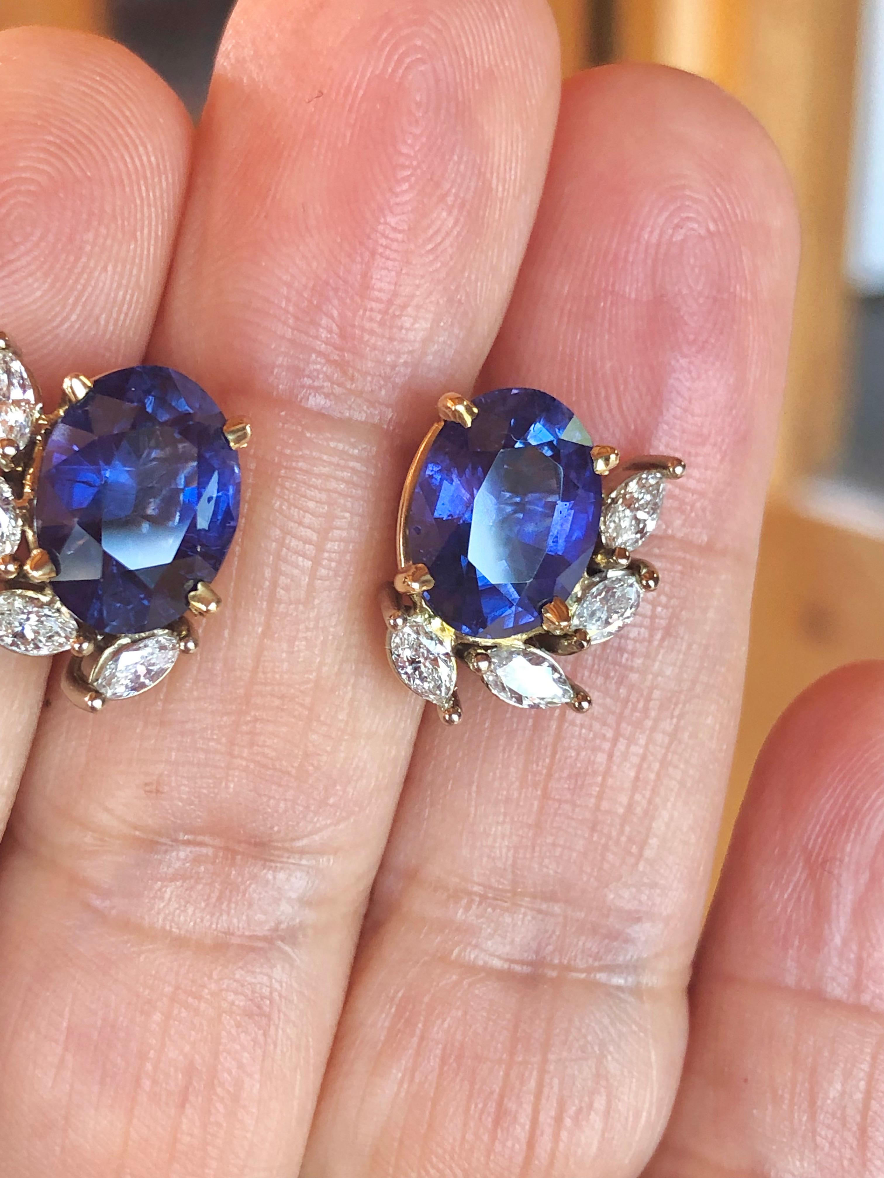 Women's 11.69 Carat No Heat Color Change Blue to Rich Violet Sapphire Diamond Earrings For Sale